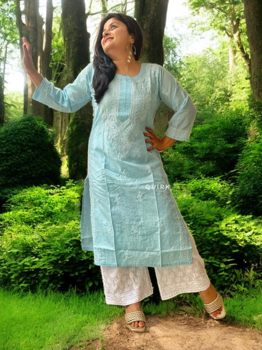 Gulaab Chikankari Cotton Kurta - Light Blue