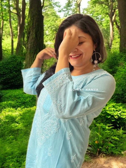 Gulaab Chikankari Cotton Kurta - Light Blue