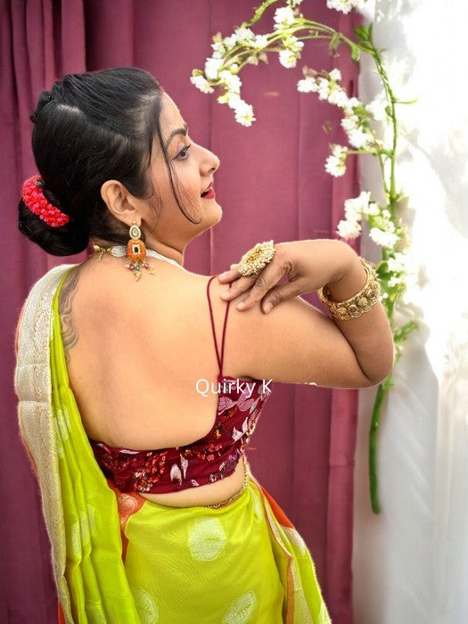 Haseen Khwaab Strappy Sequin Party Blouse - Maroon