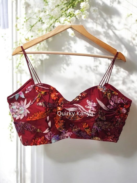 Haseen Khwaab Strappy Sequin Party Blouse - Maroon