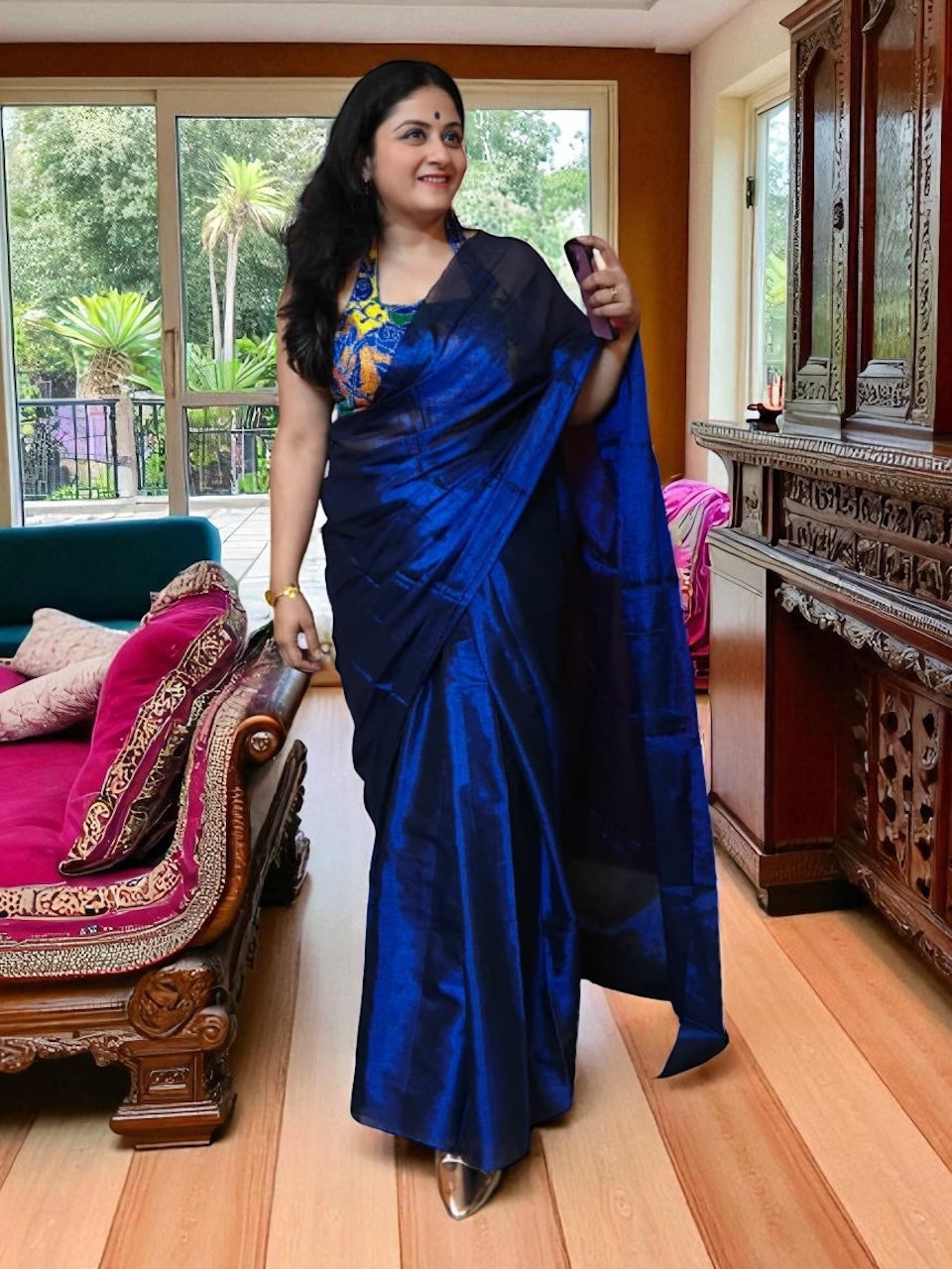 Neelam Cotton Tissue Saree - Royal Blue