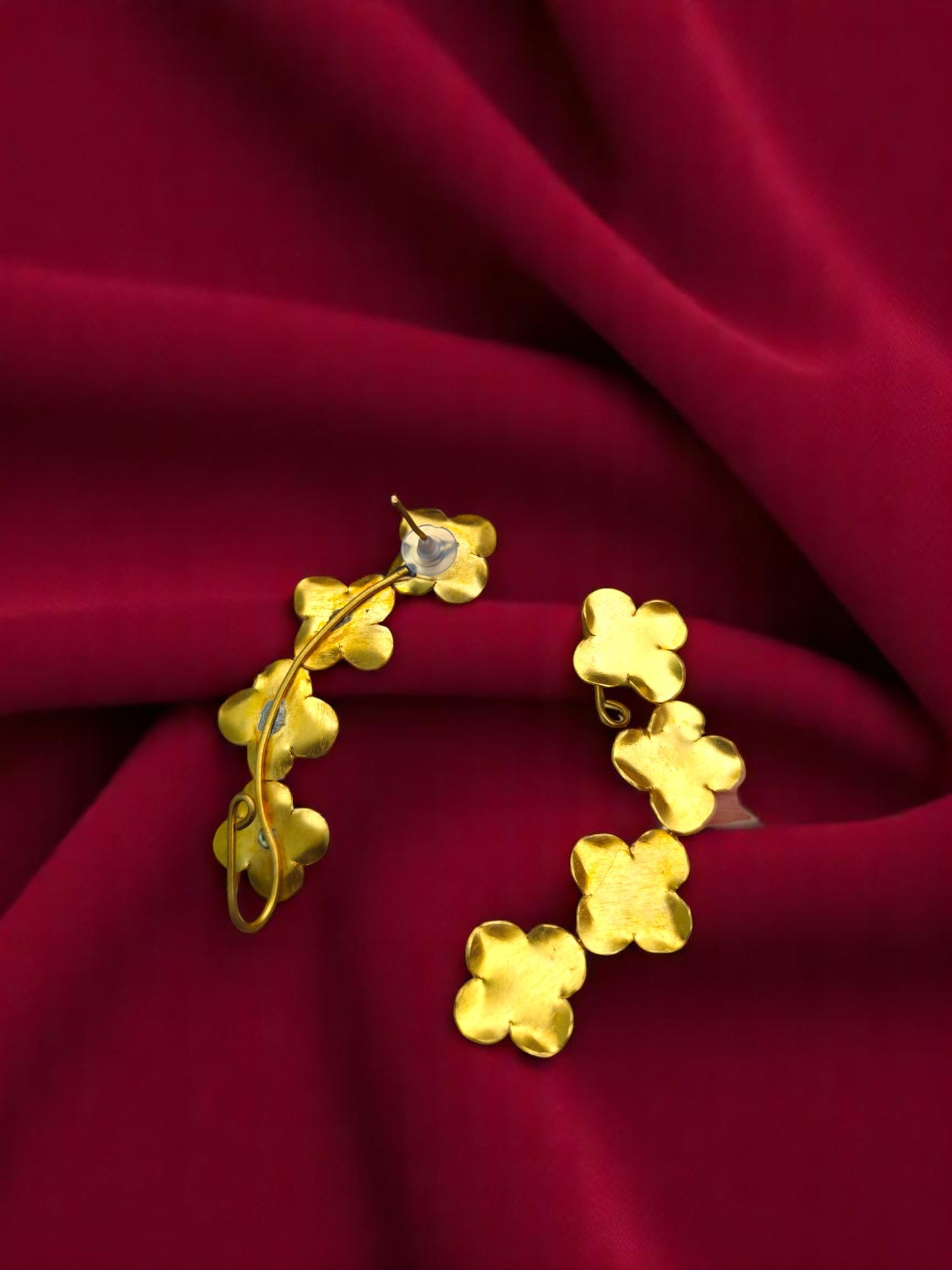 Flower Creeper Brass Earcuff Earrings