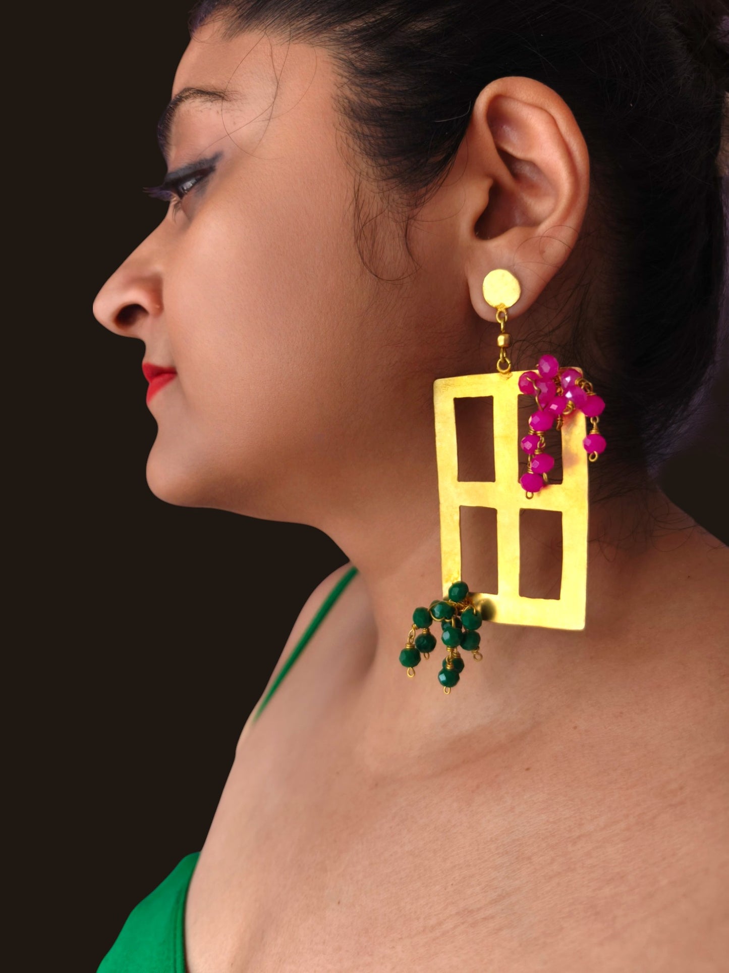 Window in Greece Crystal and Brass Dangler Earrings