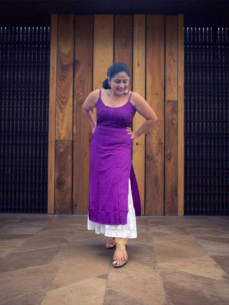 Mehr Chikankari Rayon Strappy Kurta - Purple