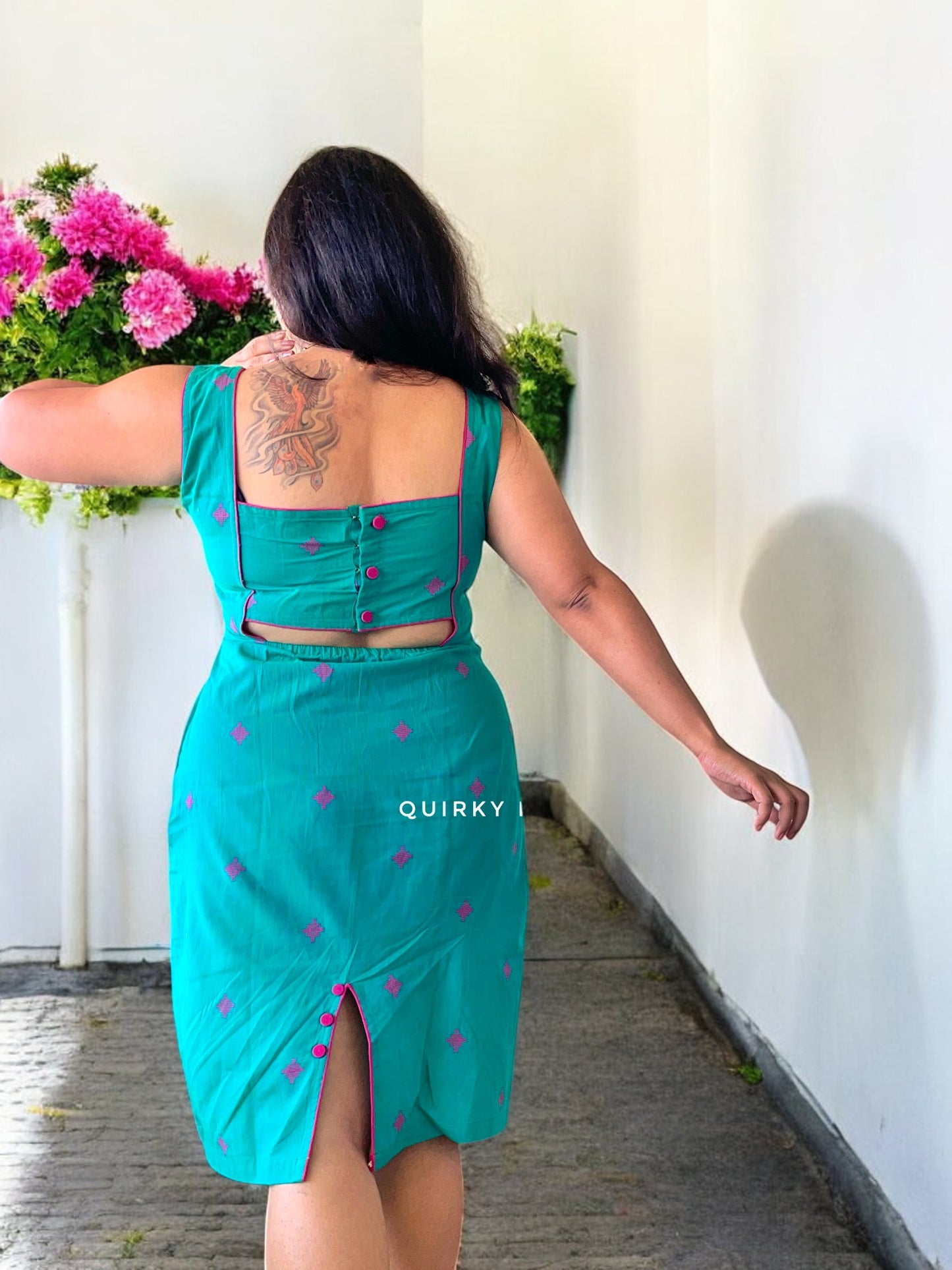 Jade Cutout Back Cotton Sheath Dress