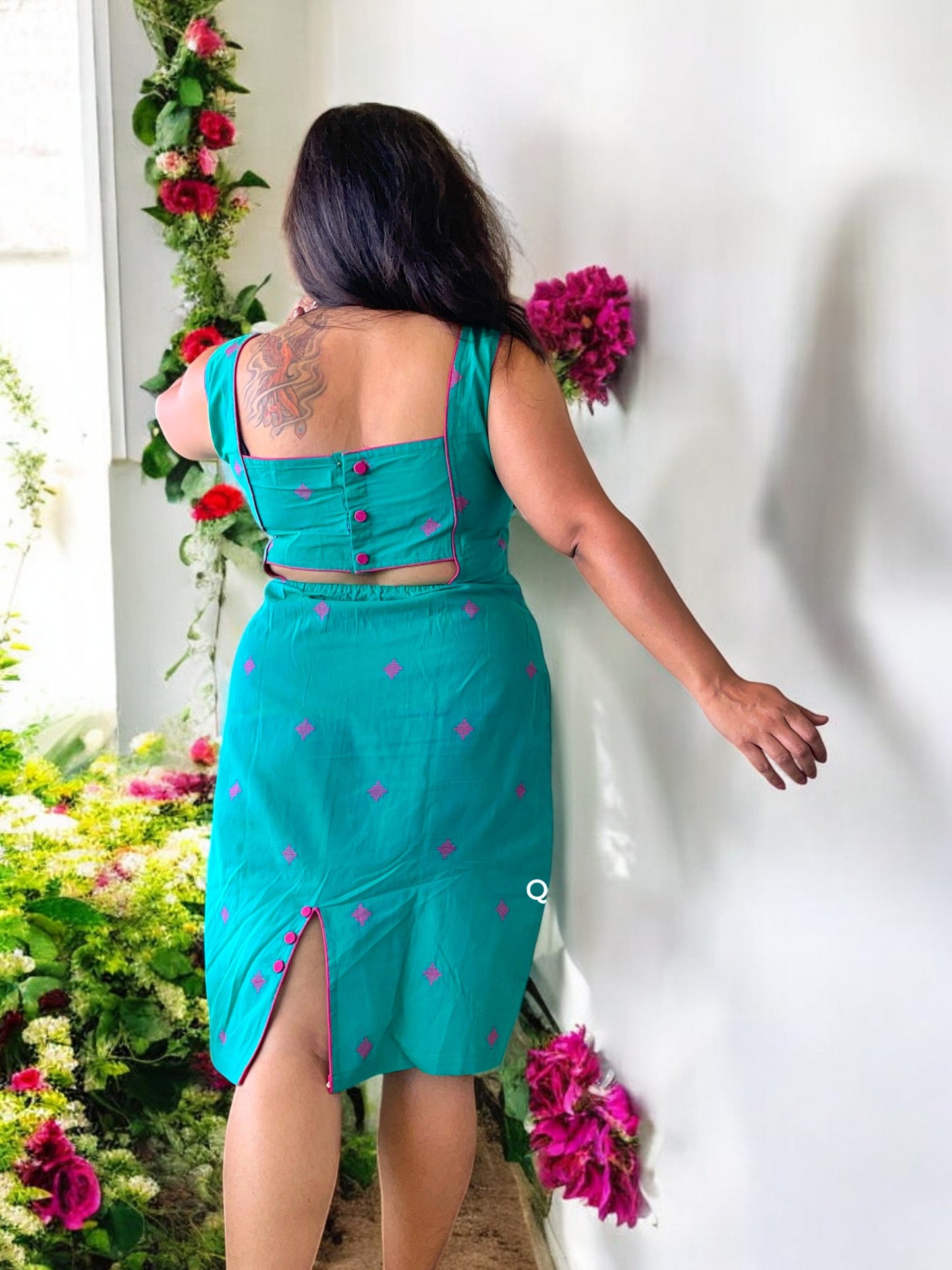 Jade Cutout Back Cotton Sheath Dress