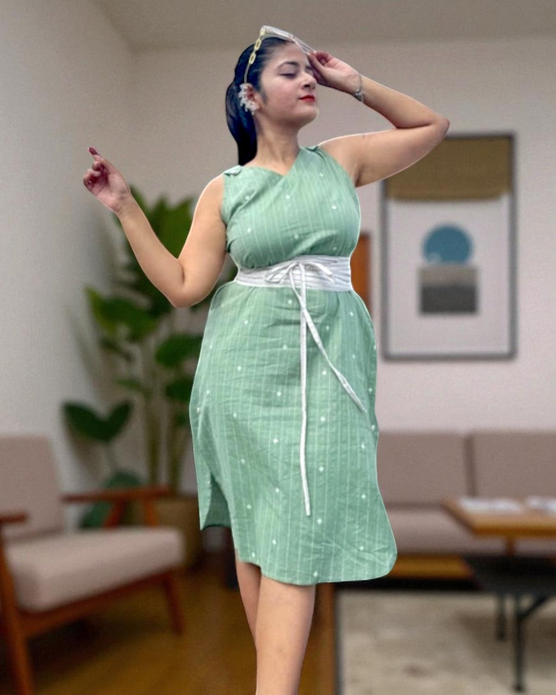 Akira Cotton Shift Dress with Obi Belt