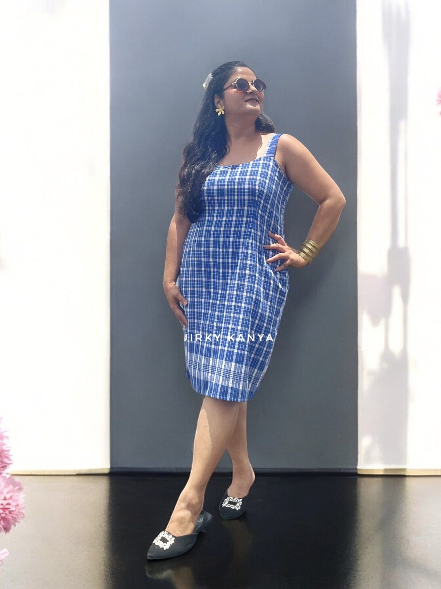 Sawariyaa Gamchha Cotton Sheath Dress - Blue 2