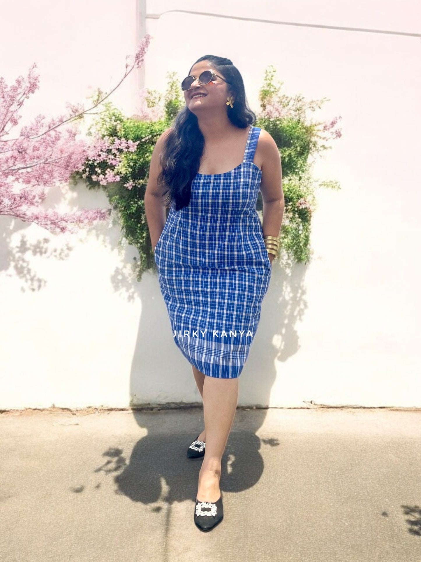 Sawariyaa Gamchha Cotton Sheath Dress - Blue 2