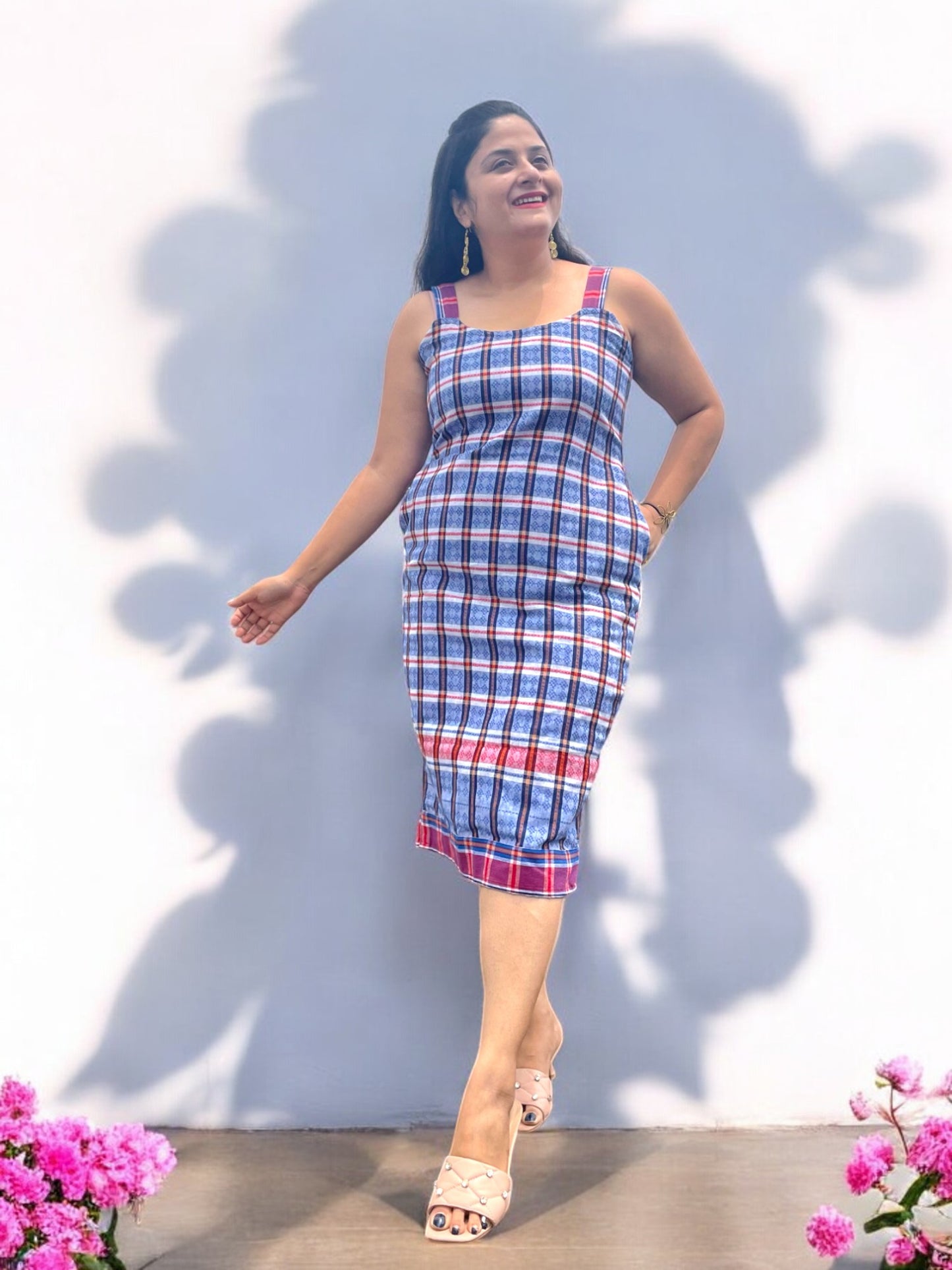 Sawariyaa Gamchha Cotton Sheath Dress - Blue 1