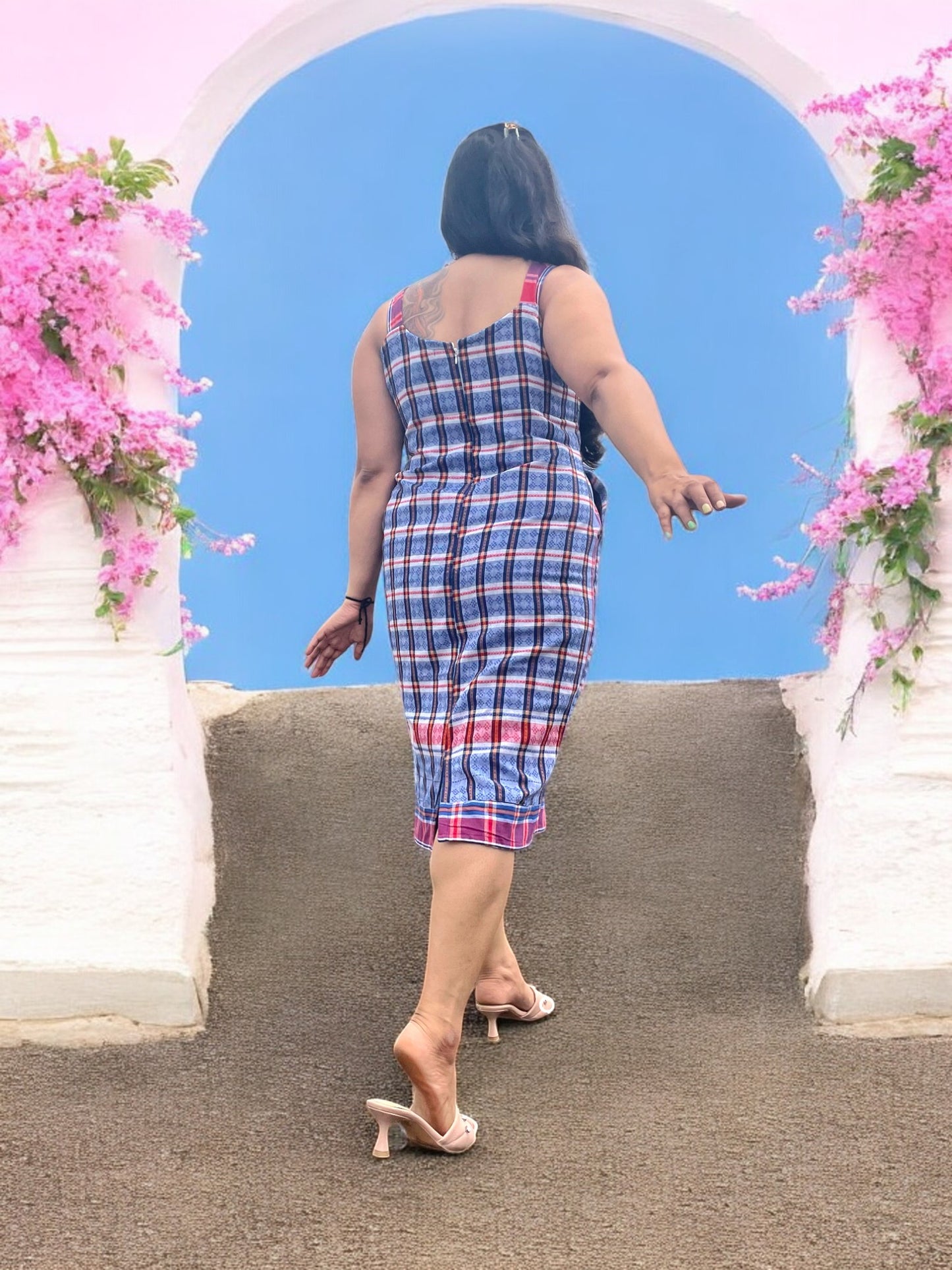 Sawariyaa Gamchha Cotton Sheath Dress - Blue 1