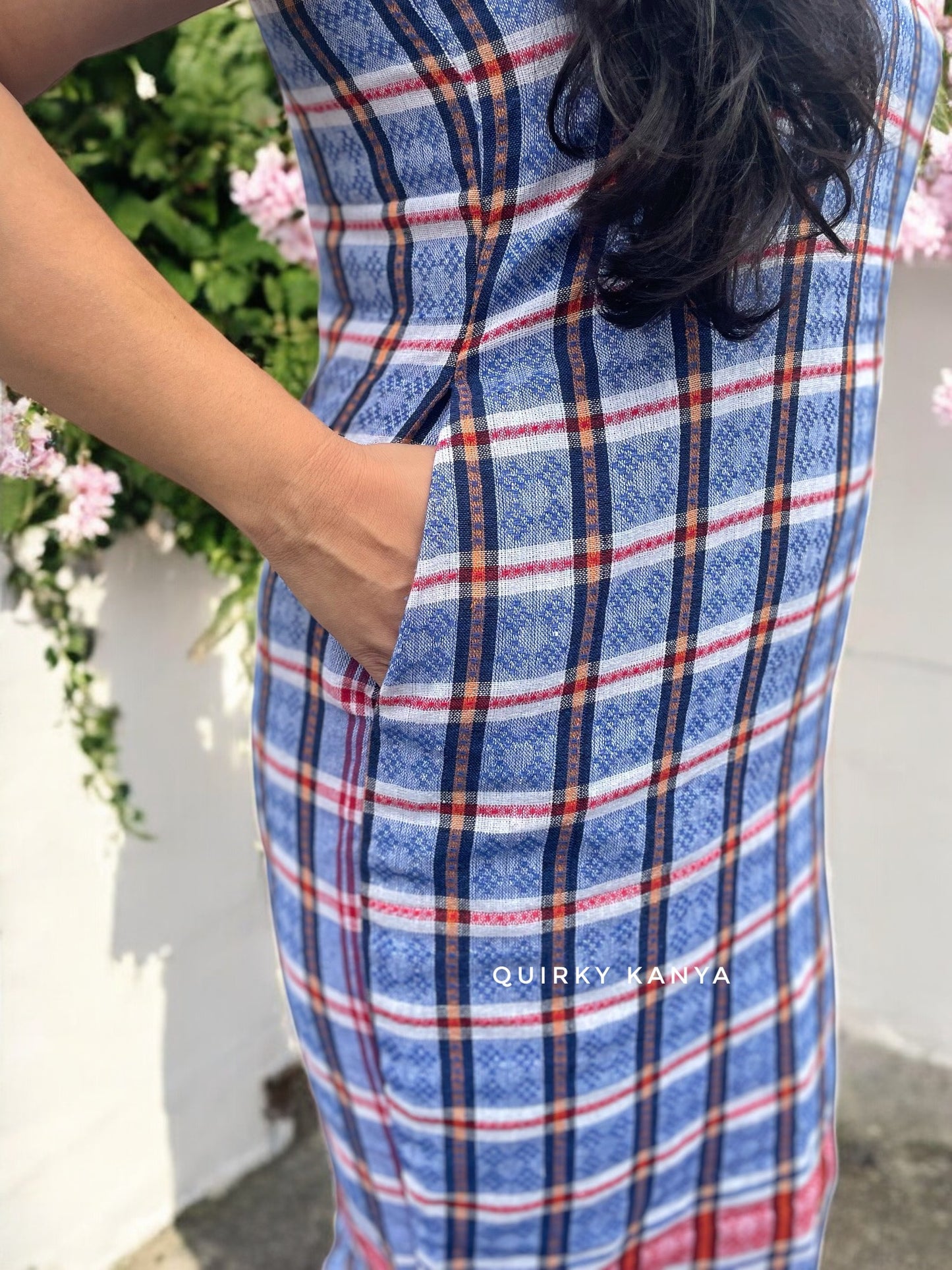 Sawariyaa Gamchha Cotton Sheath Dress - Blue 1