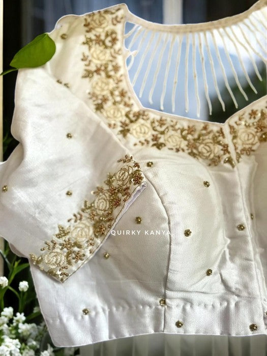 Ivory White Zardosi Embroidered Partywear Blouse