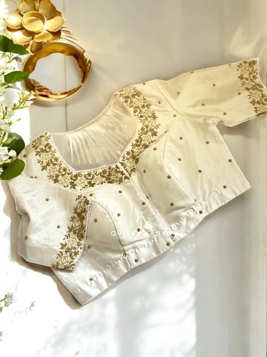 Ivory White Zardosi Embroidered Partywear Blouse