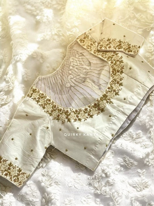 Ivory White Zardosi Embroidered Partywear Blouse