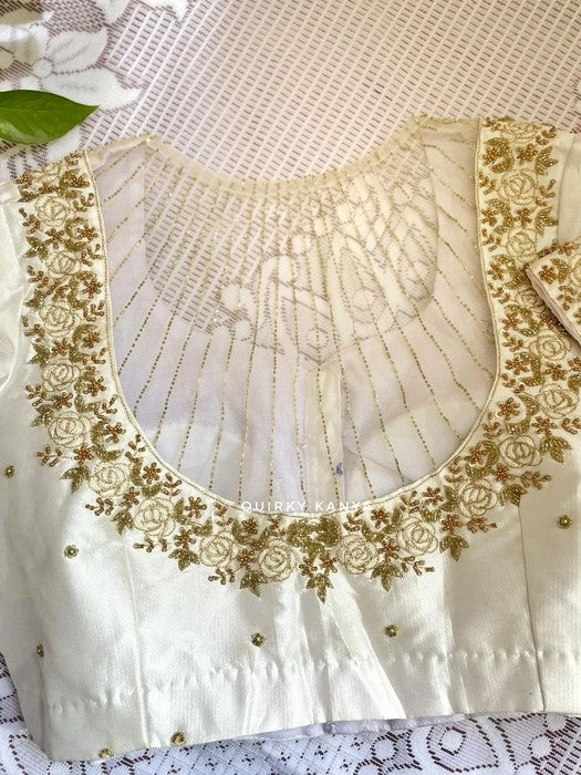 Ivory White Zardosi Embroidered Partywear Blouse