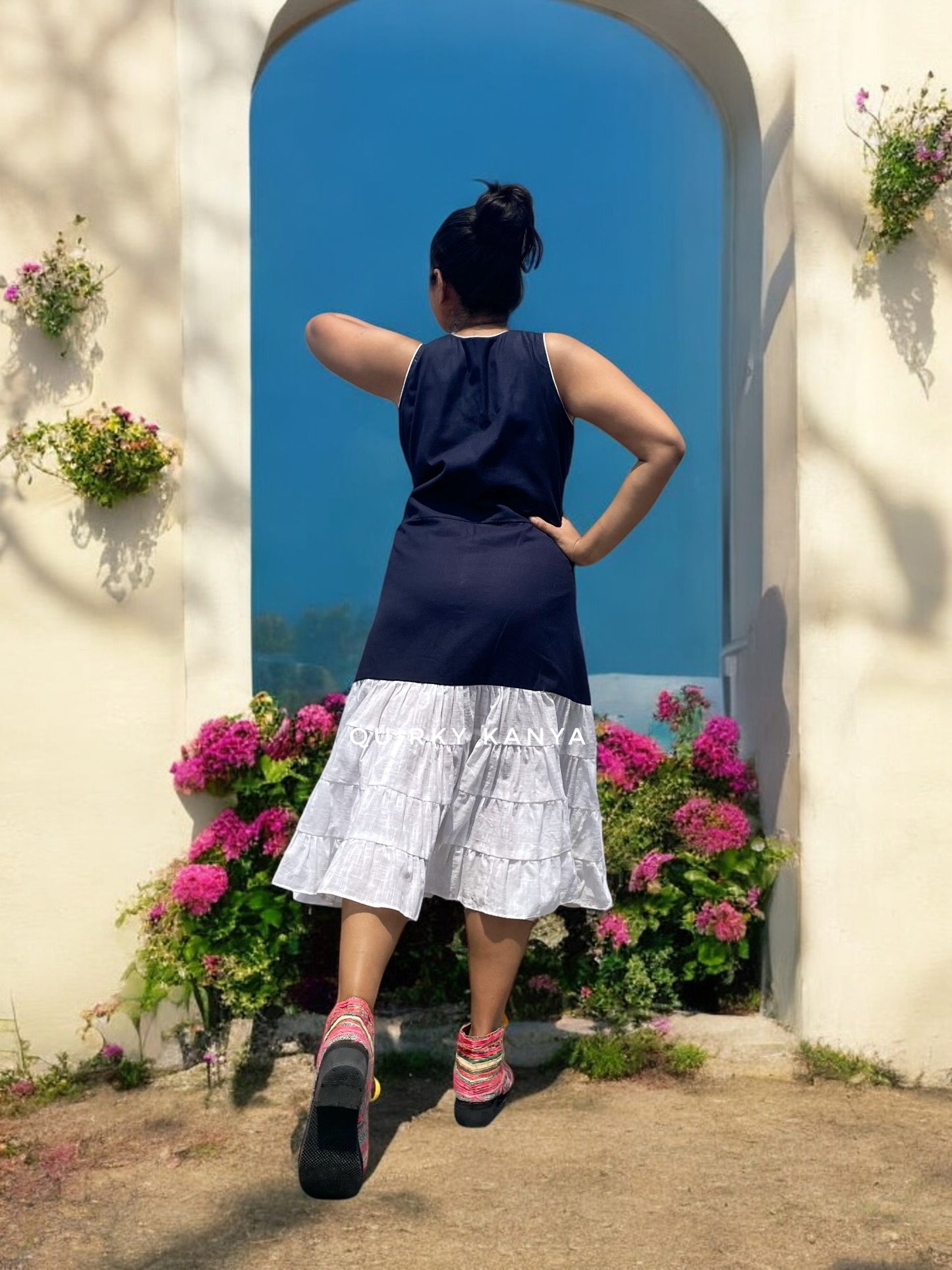 Kiara Applique Gamchha Cotton A-line Dress
