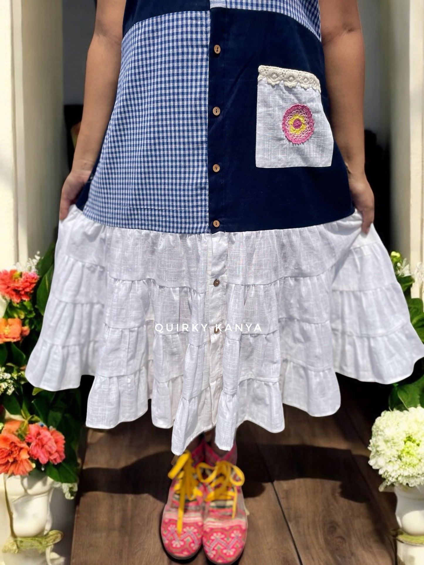 Kiara Applique Gamchha Cotton A-line Dress