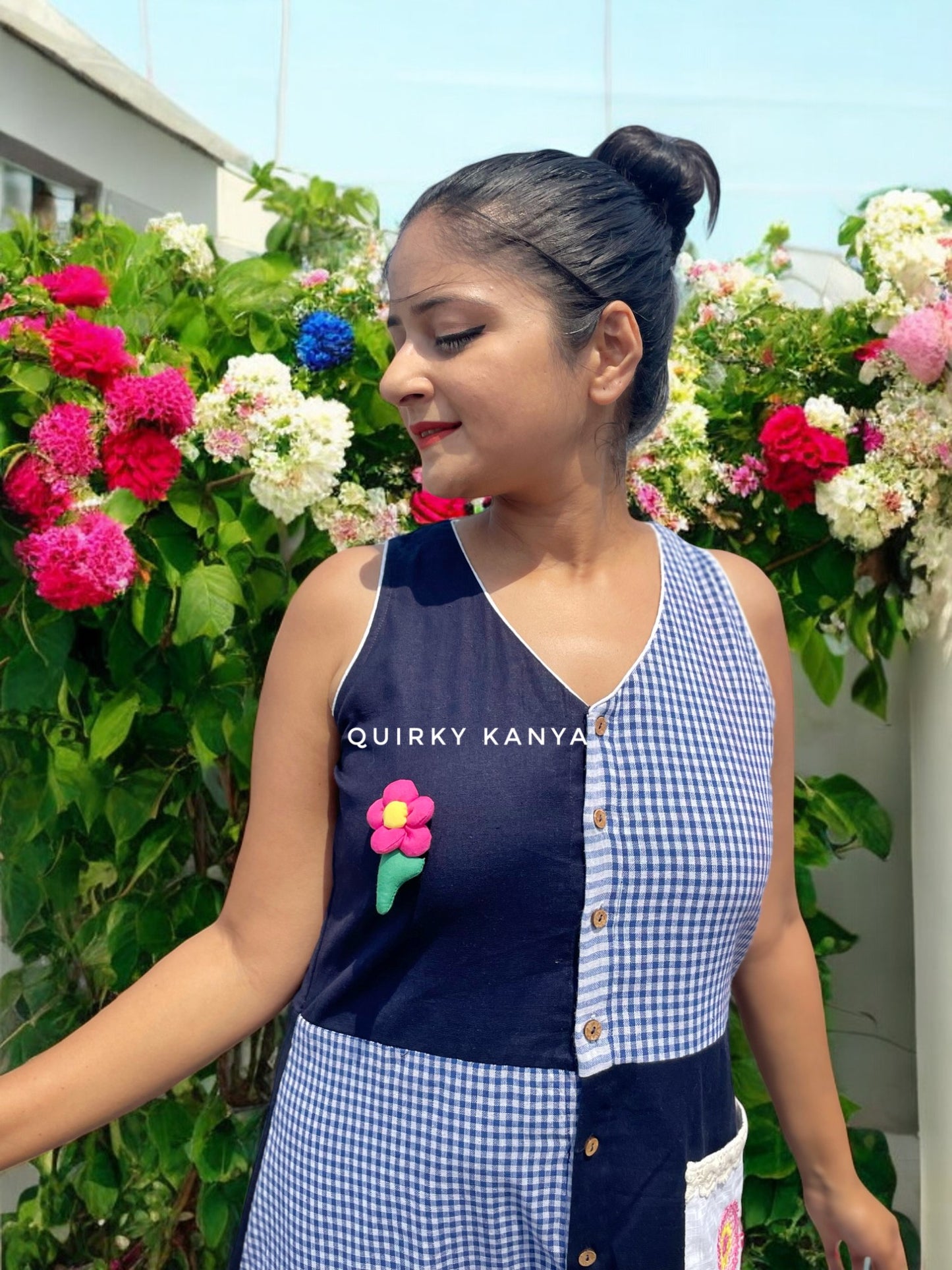 Kiara Applique Gamchha Cotton A-line Dress