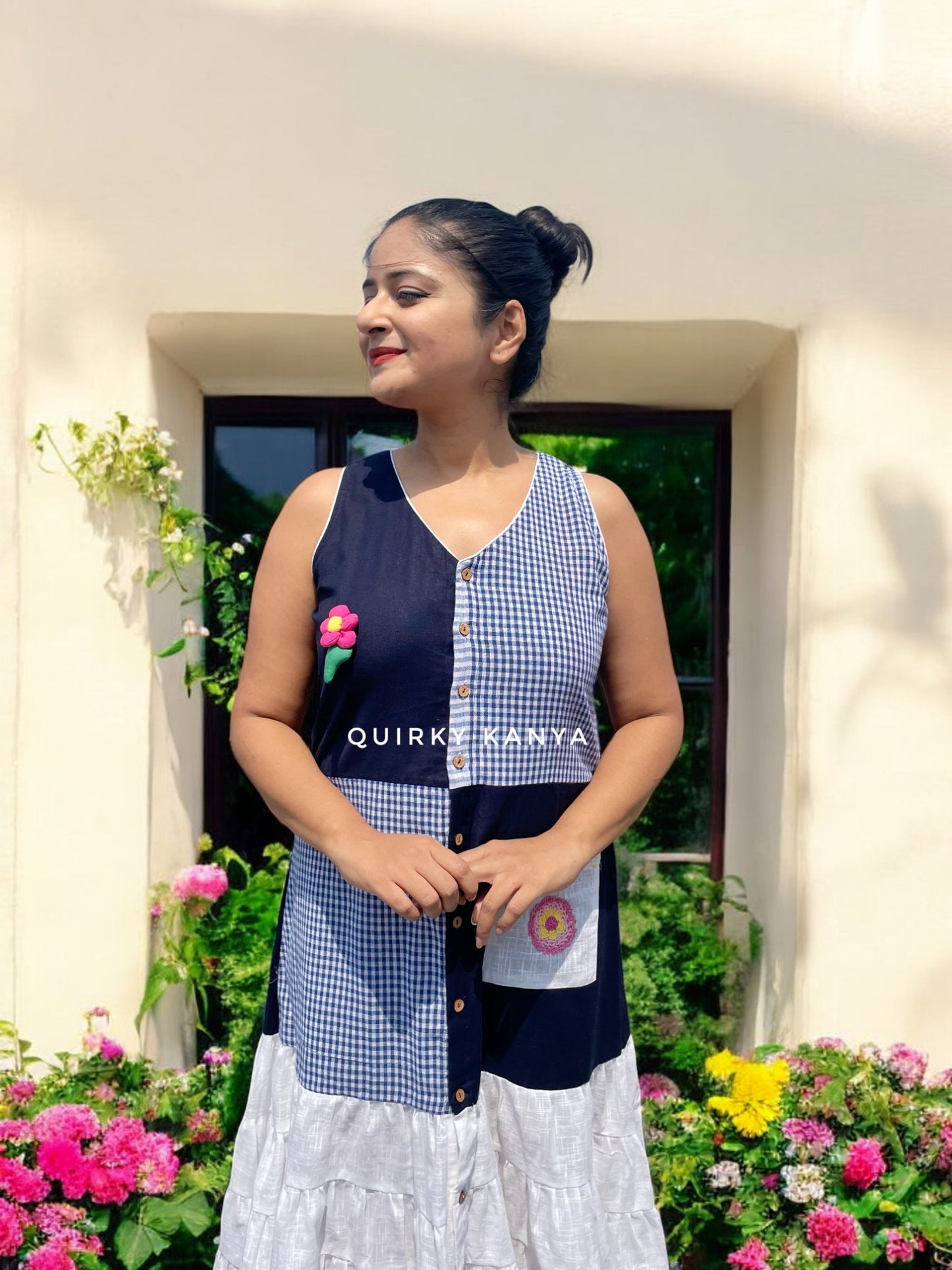 Kiara Applique Gamchha Cotton A-line Dress