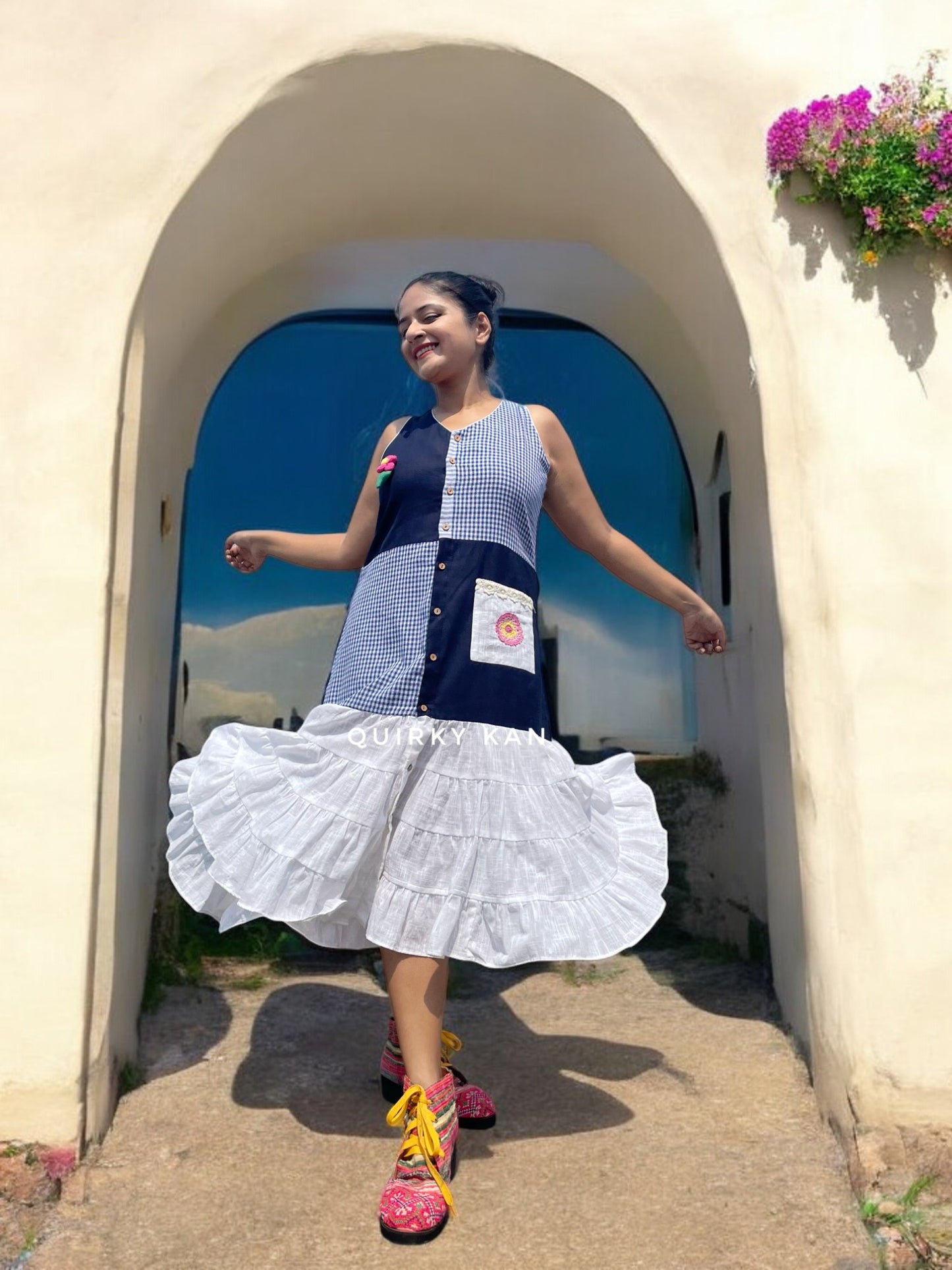 Kiara Applique Gamchha Cotton A-line Dress