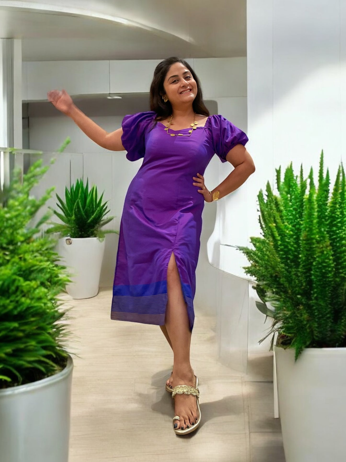 Purple Queen Cotton Silk Shift Dress