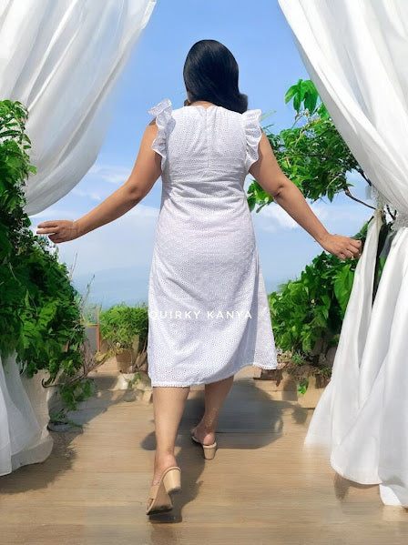 Bianca Embroidered Hakoba Cotton Empire Waist Dress