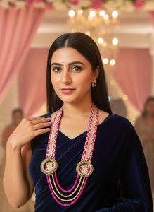 ranisa-hot-pink-zari-and-dokra-brass-long-necklace