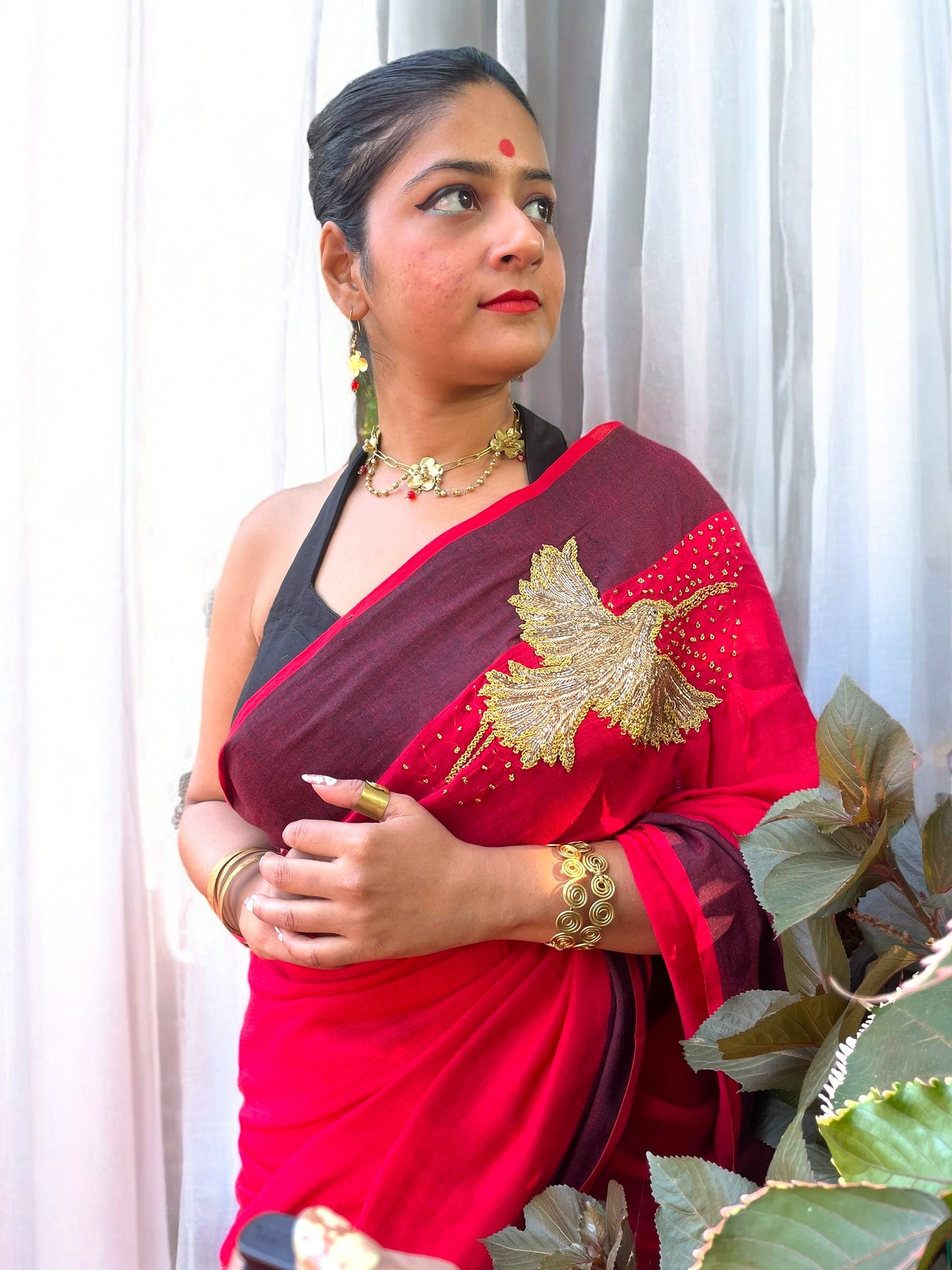 Fire Phoenix Embroidered Saree