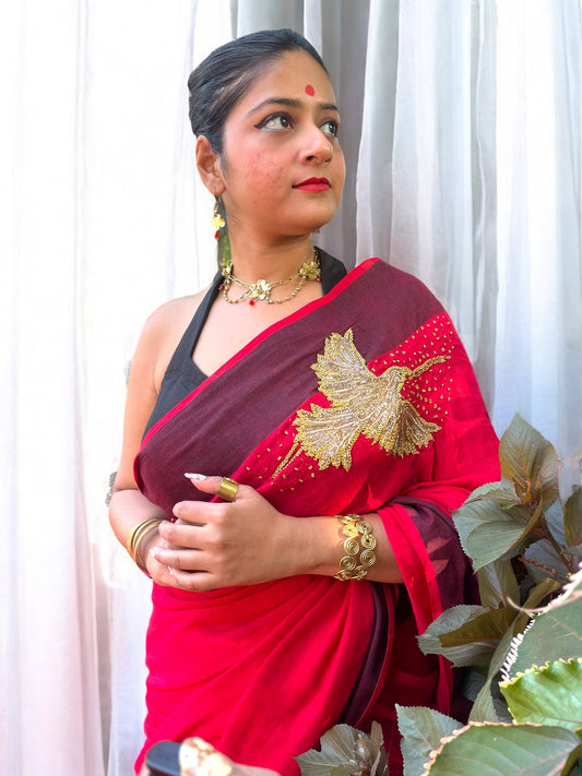 Fire Phoenix Embroidered Saree