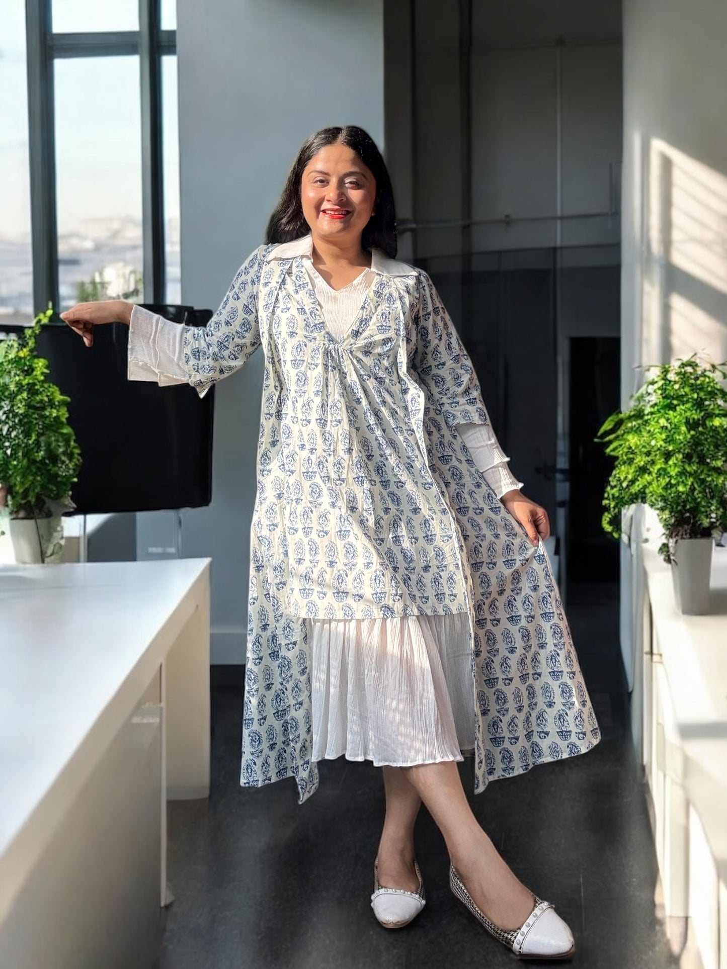 Aparajita Officewear Printed Cotton Jacket Dress