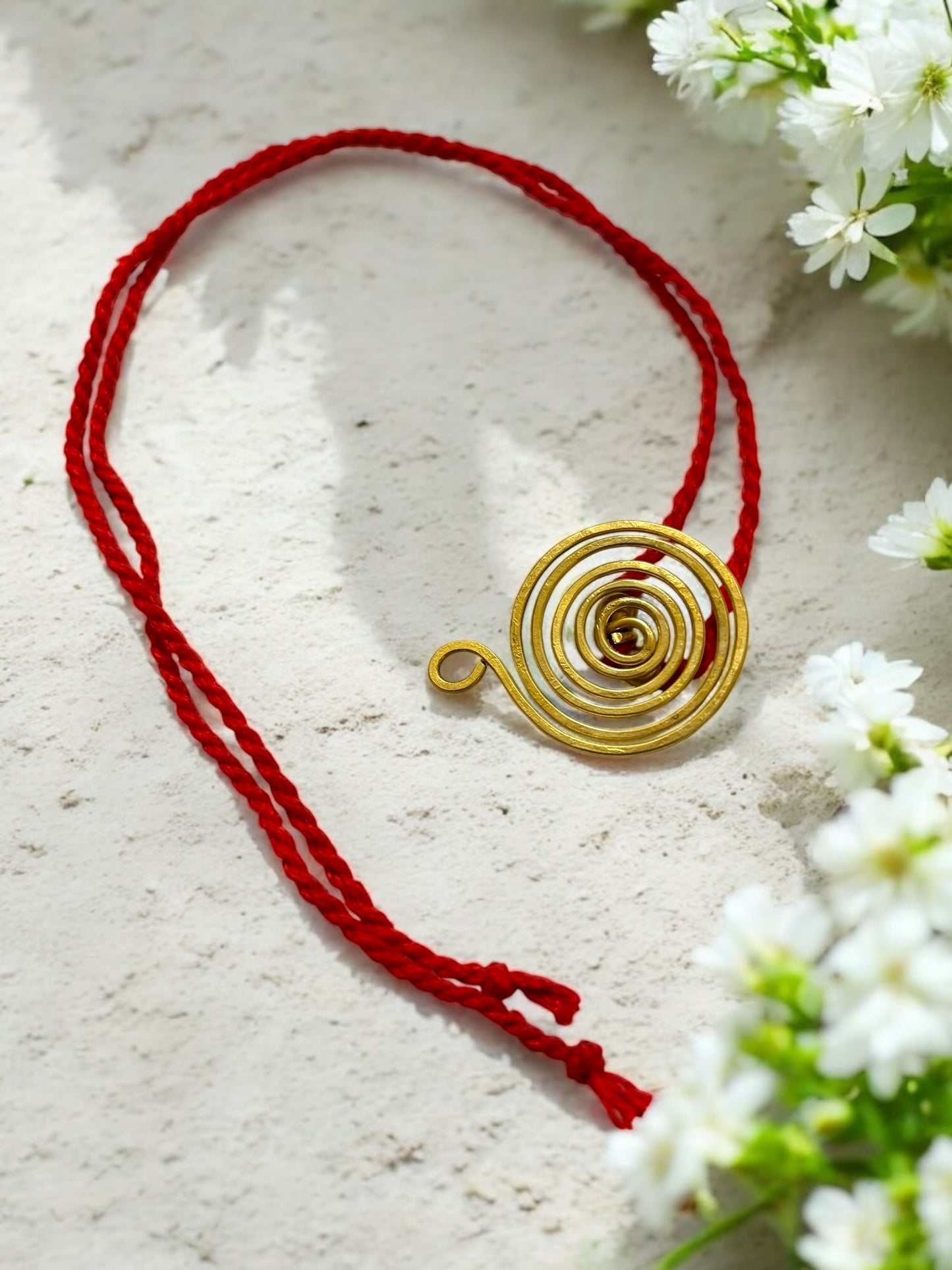 Round Spiral Brass Anklet - Red