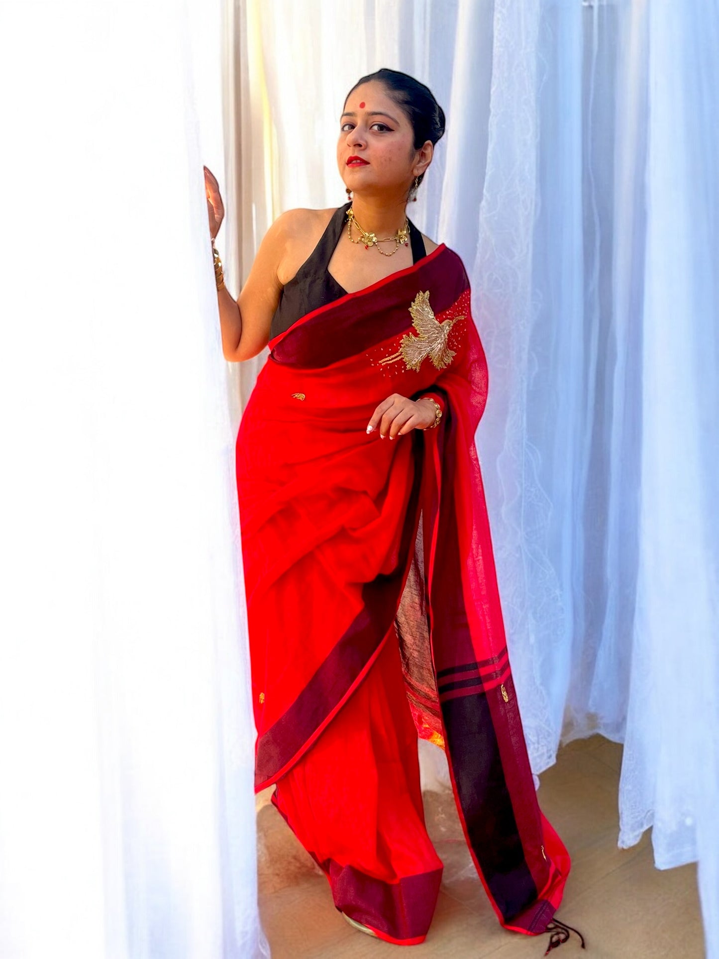 Fire Phoenix Embroidered Saree