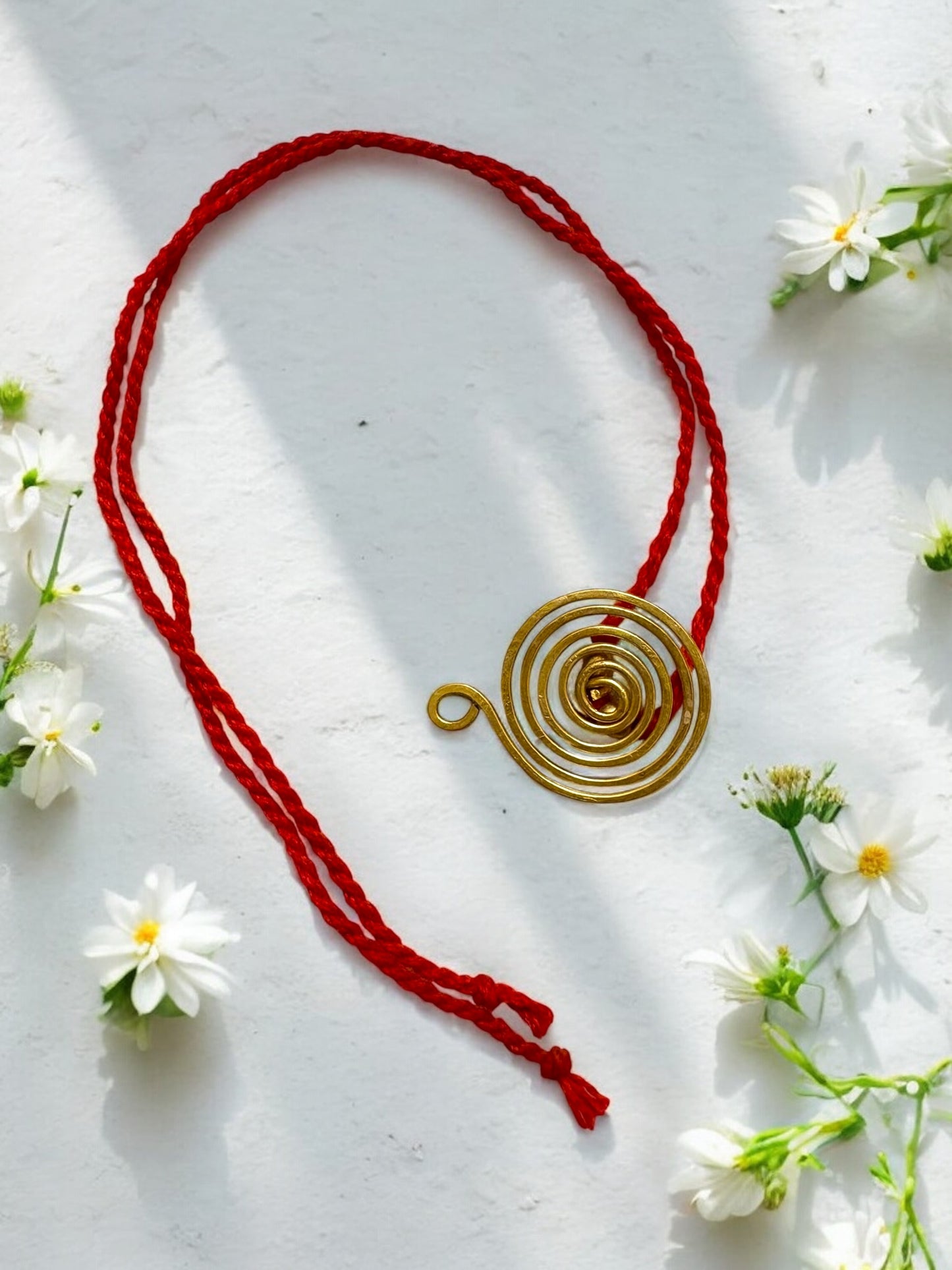 Round Spiral Brass Anklet - Red