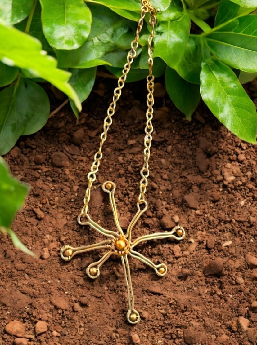 Eight Point Star Brass Pendant Chain Necklace