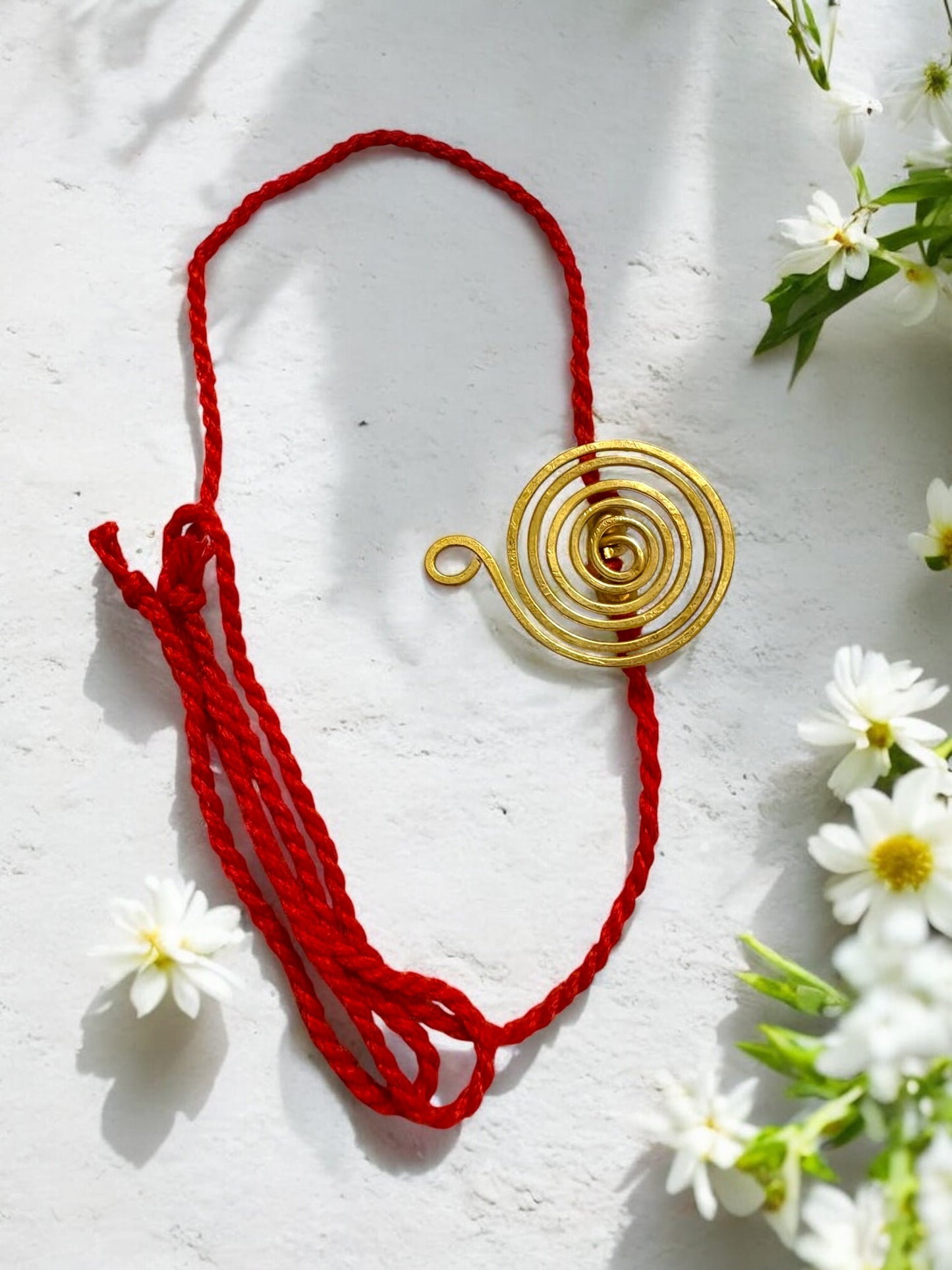 Round Spiral Brass Anklet - Red