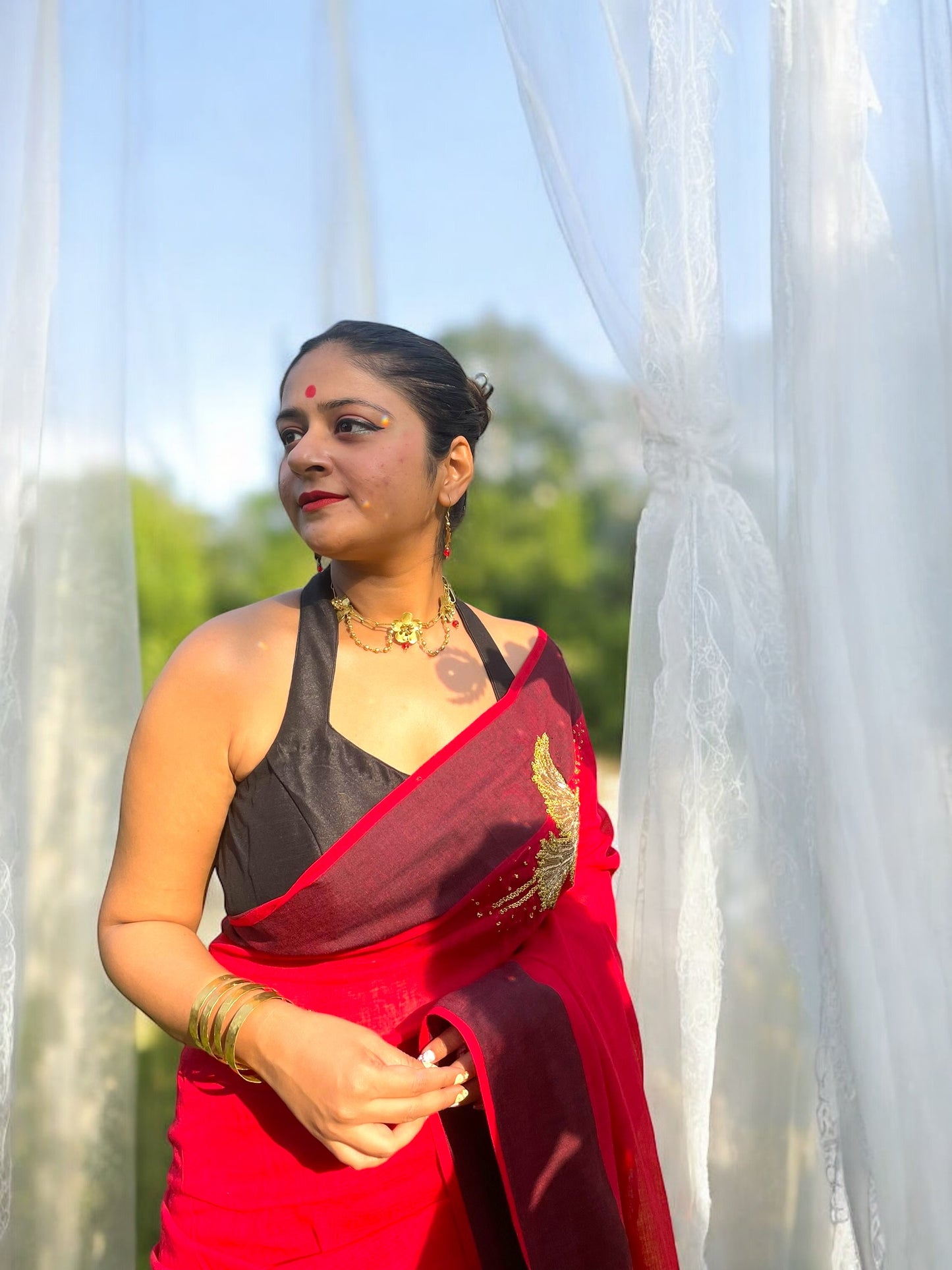Fire Phoenix Embroidered Saree