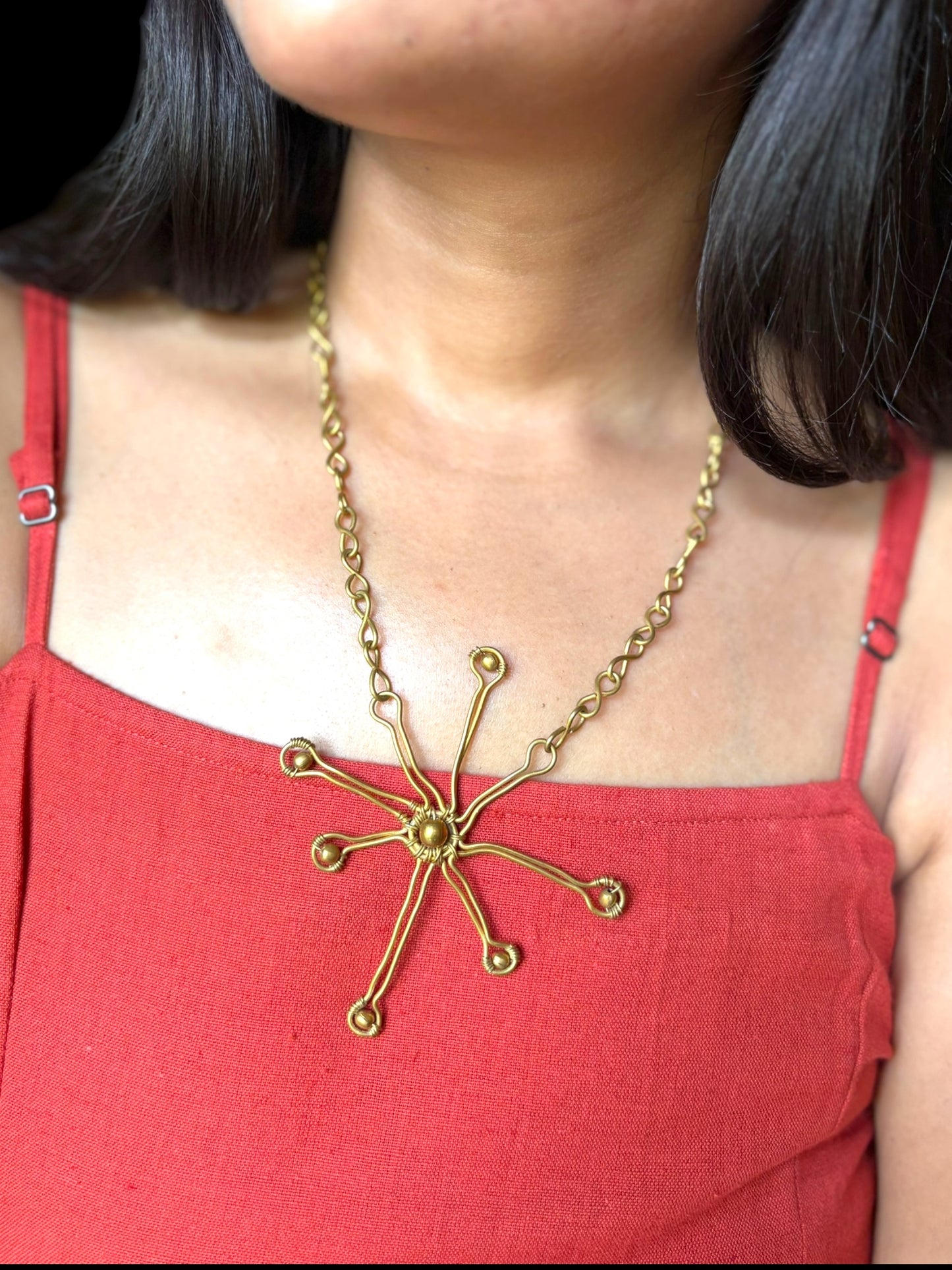 Eight Point Star Brass Pendant Chain Necklace