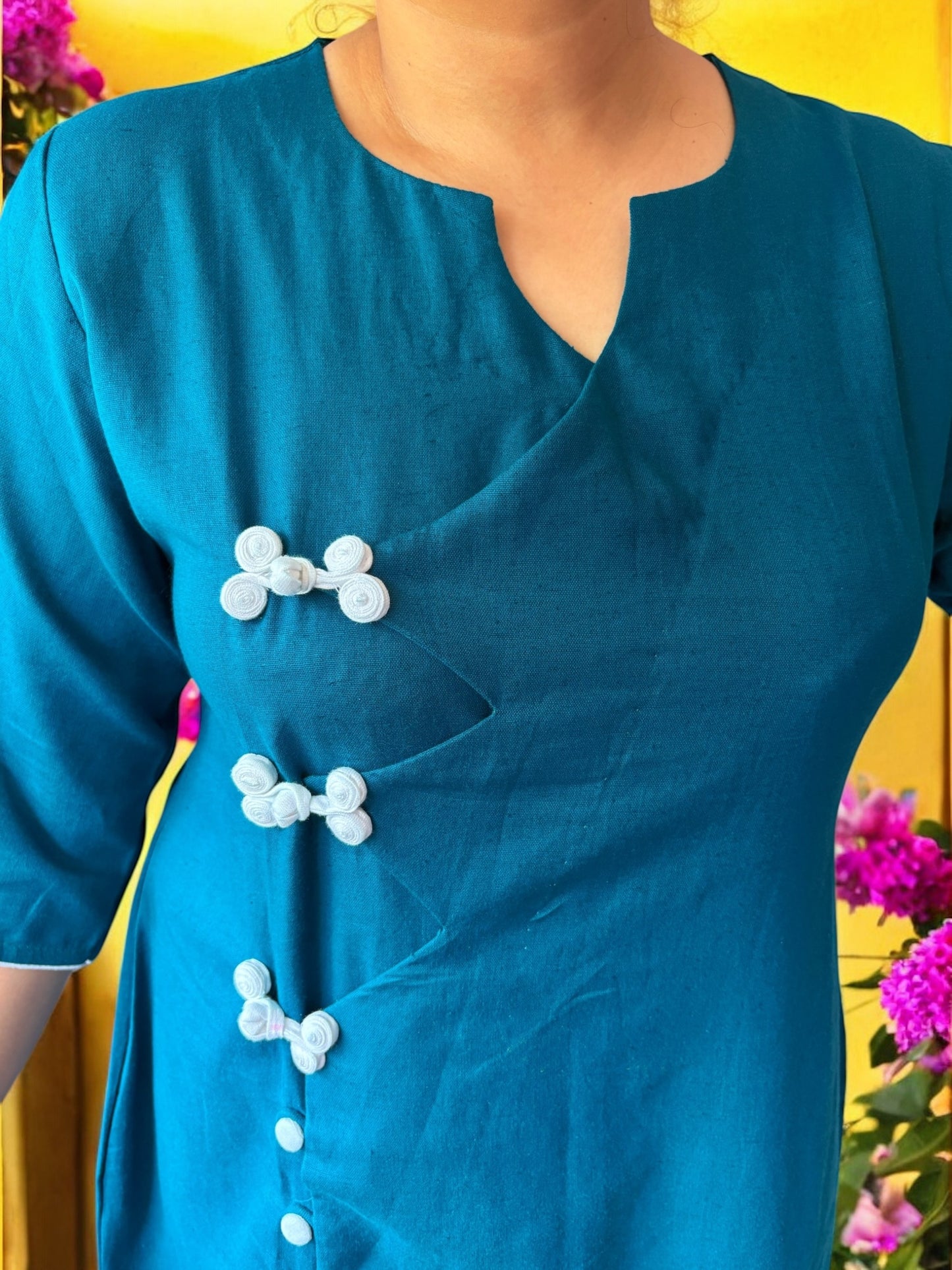 Lian Cheongsam Cotton Dress - Teal