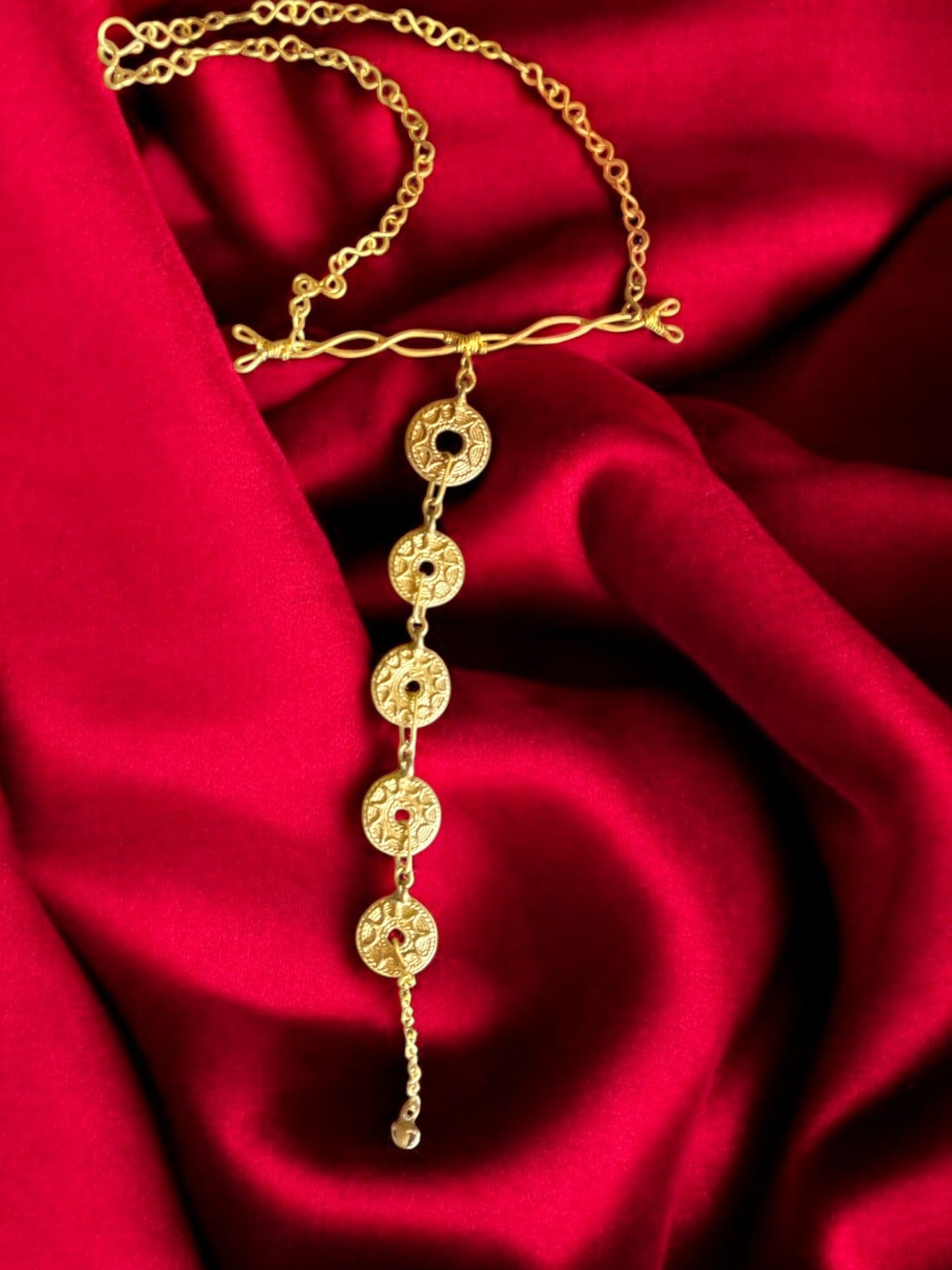 Vintage Coins Long Dokra and Brass Statement Necklace