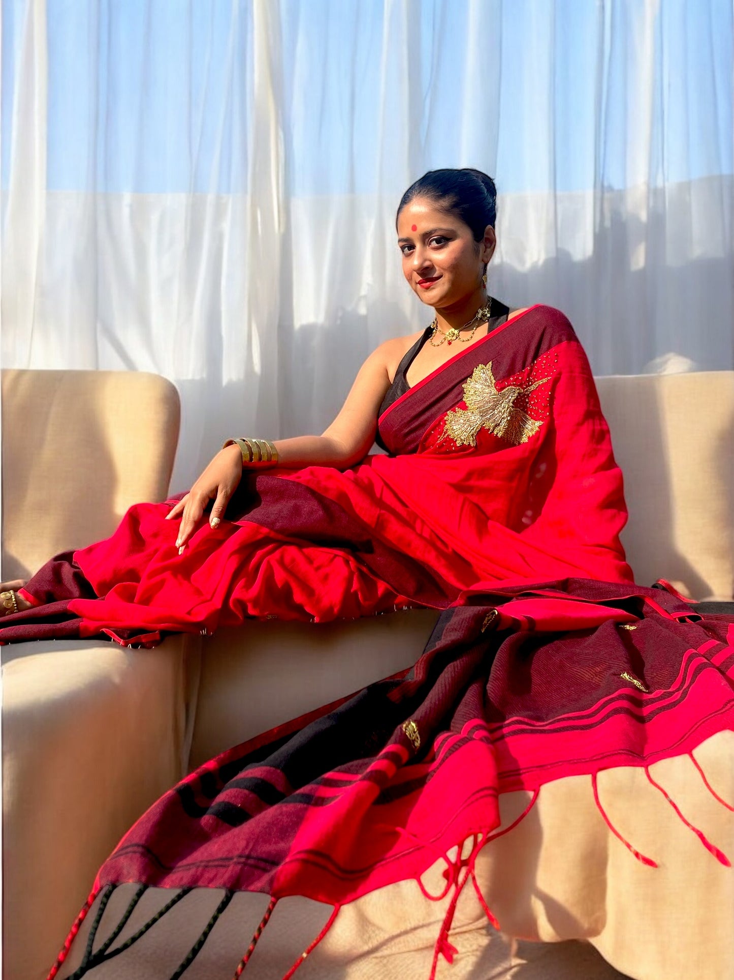 Fire Phoenix Embroidered Saree