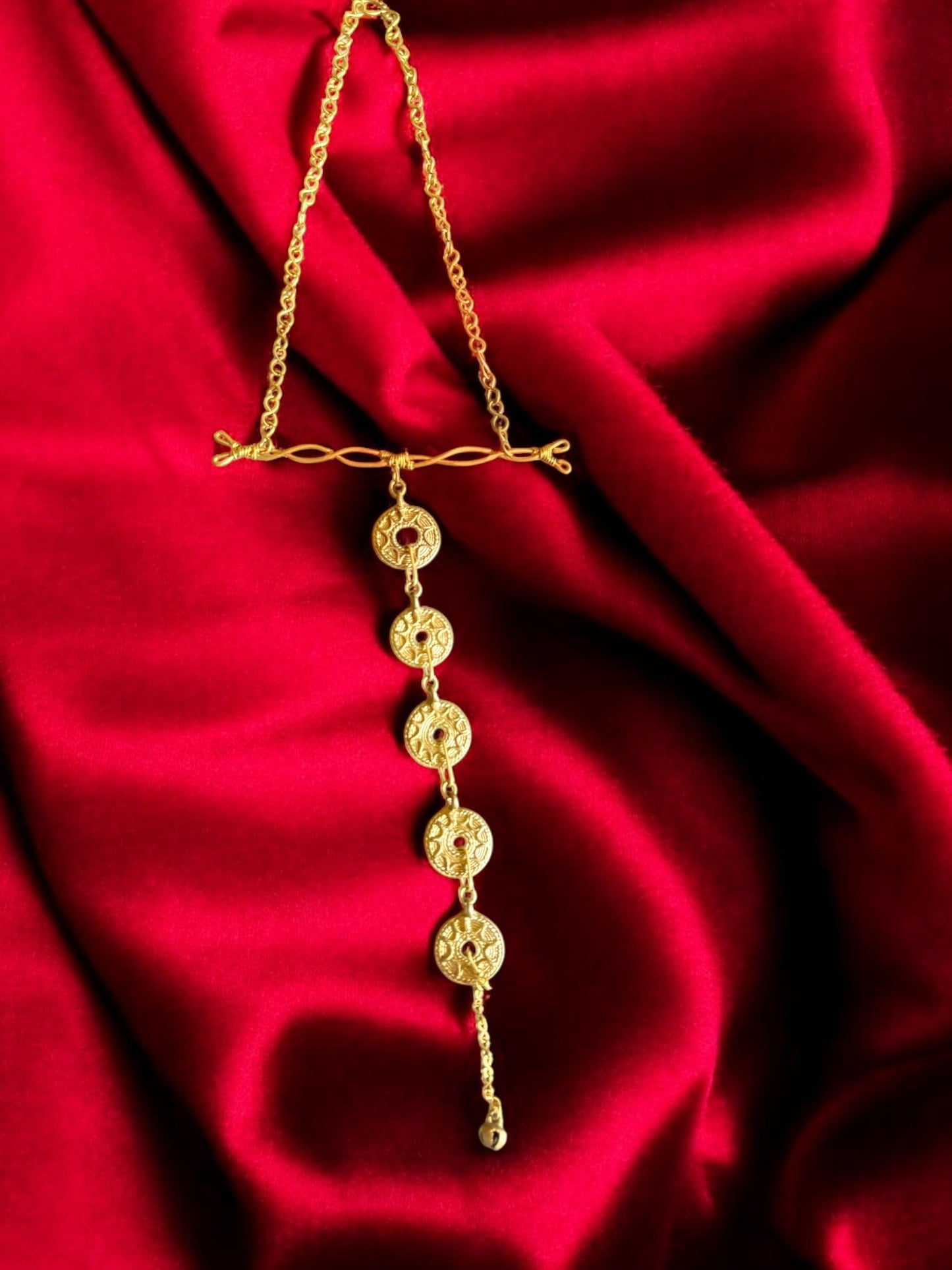 Vintage Coins Long Dokra and Brass Statement Necklace
