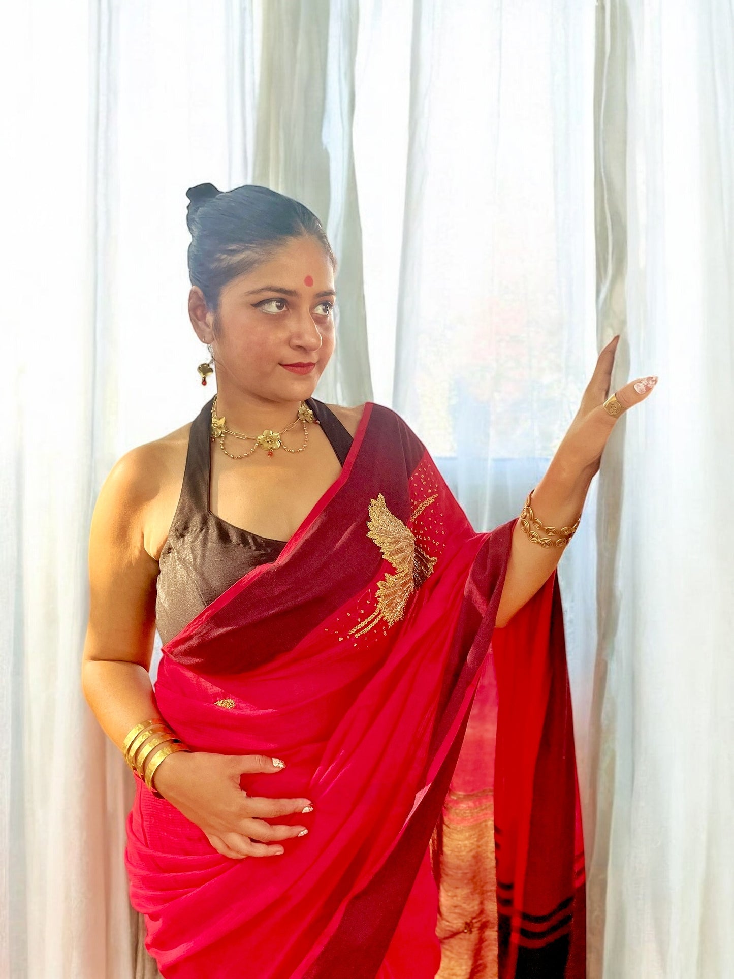 Fire Phoenix Embroidered Saree