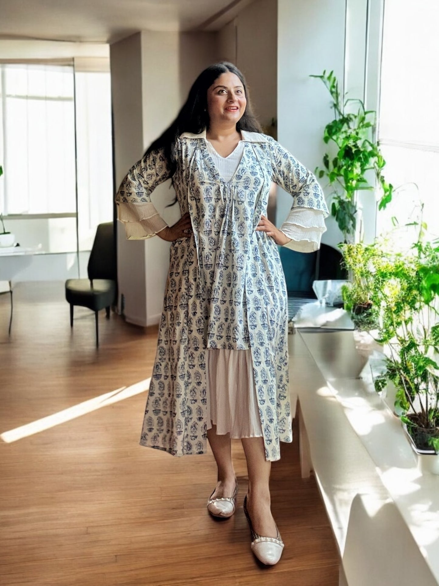 Aparajita Officewear Printed Cotton Jacket Dress