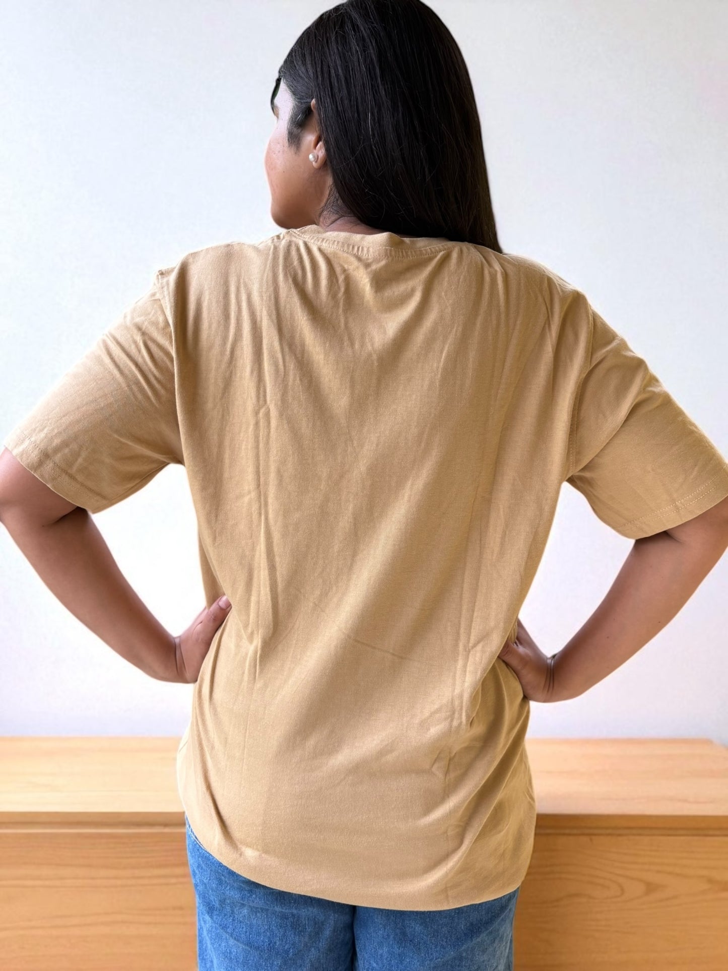 Hana Embroidered T-shirt Top - Beige Shoulder