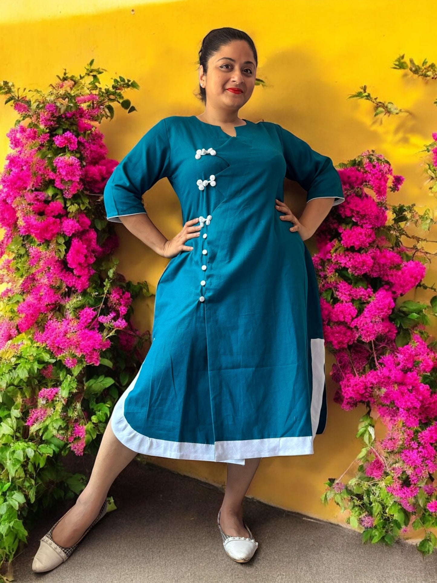 Lian Cheongsam Cotton Dress - Teal