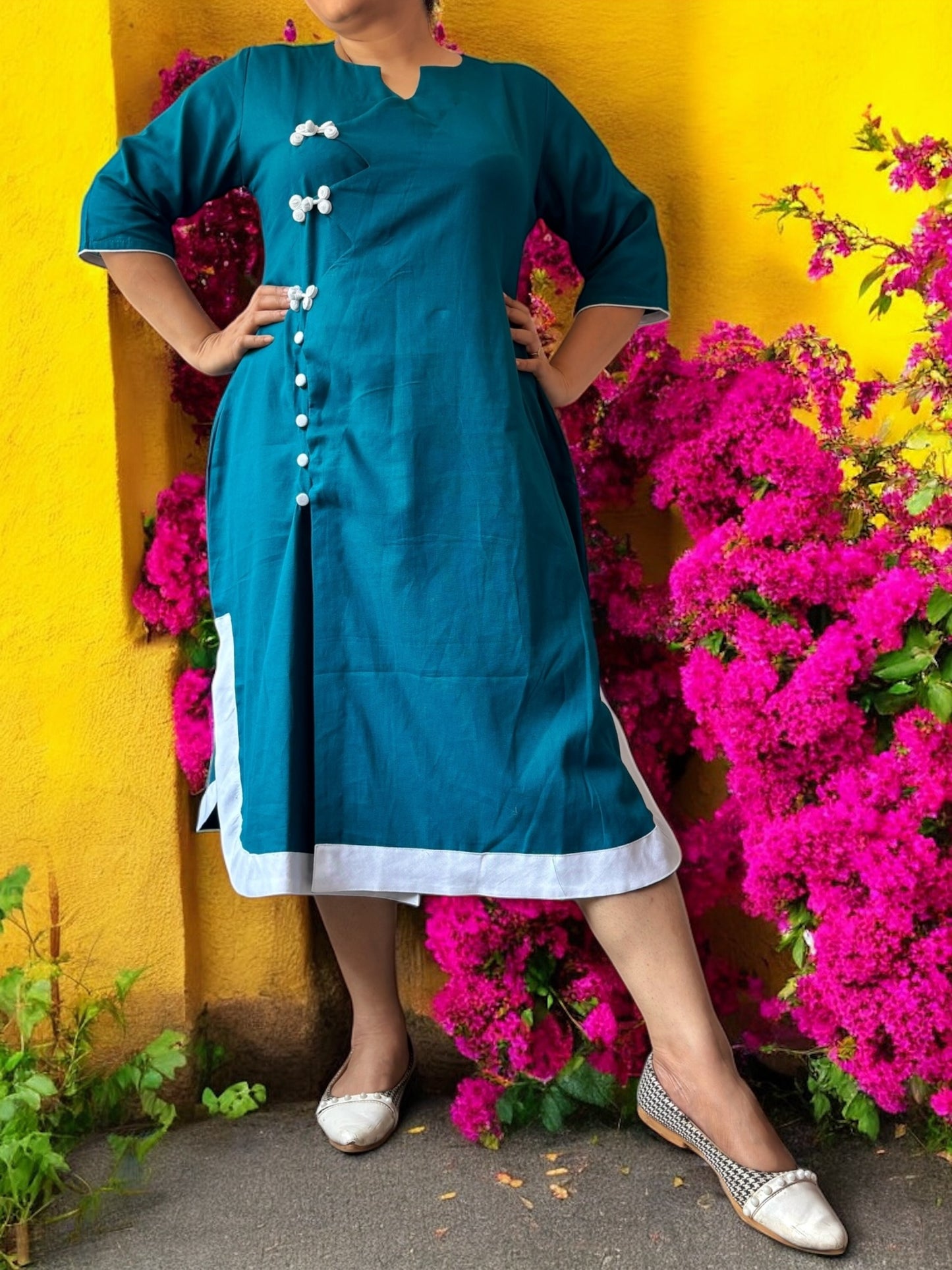 Lian Cheongsam Cotton Dress - Teal