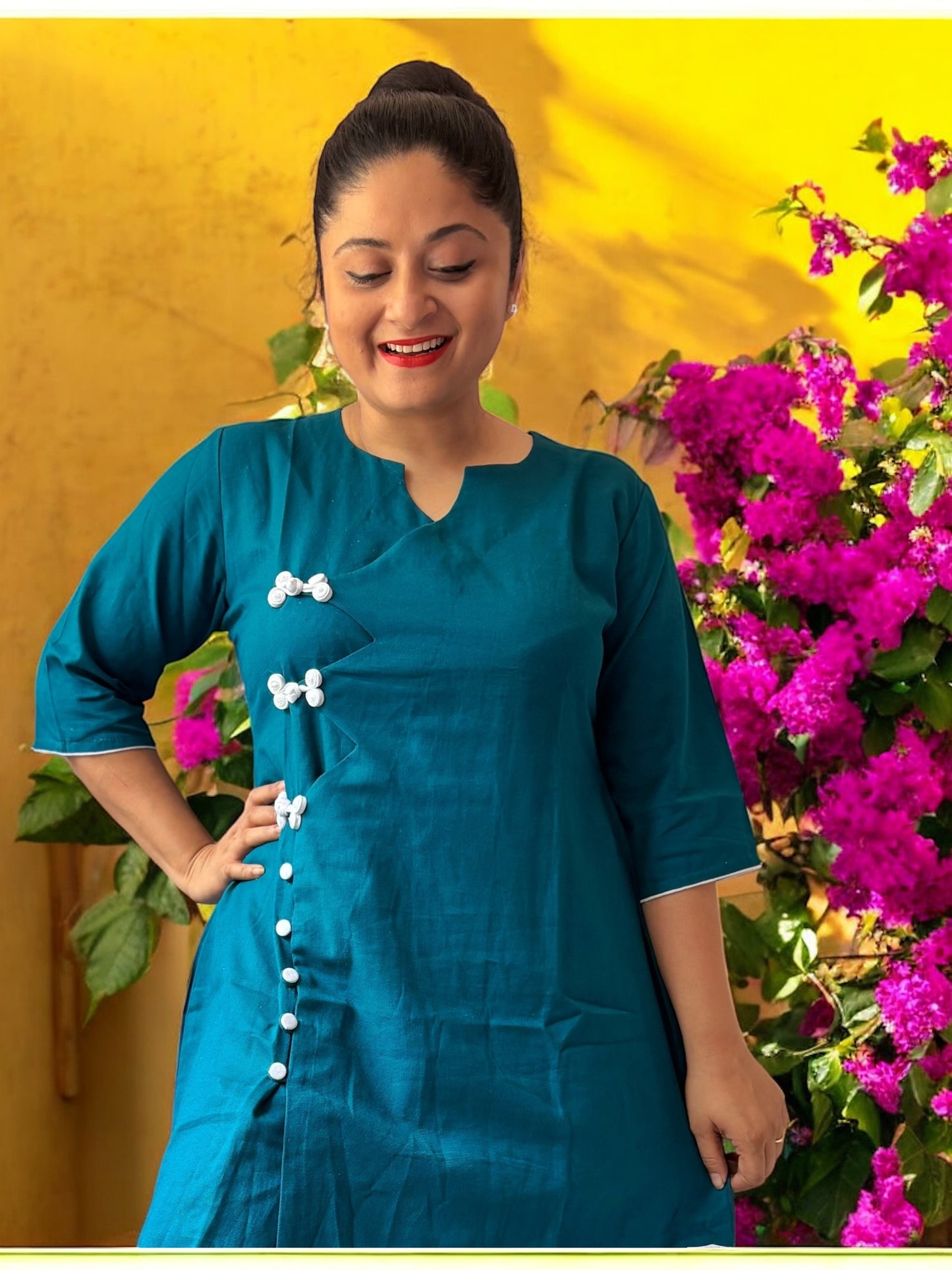 Lian Cheongsam Cotton Dress - Teal