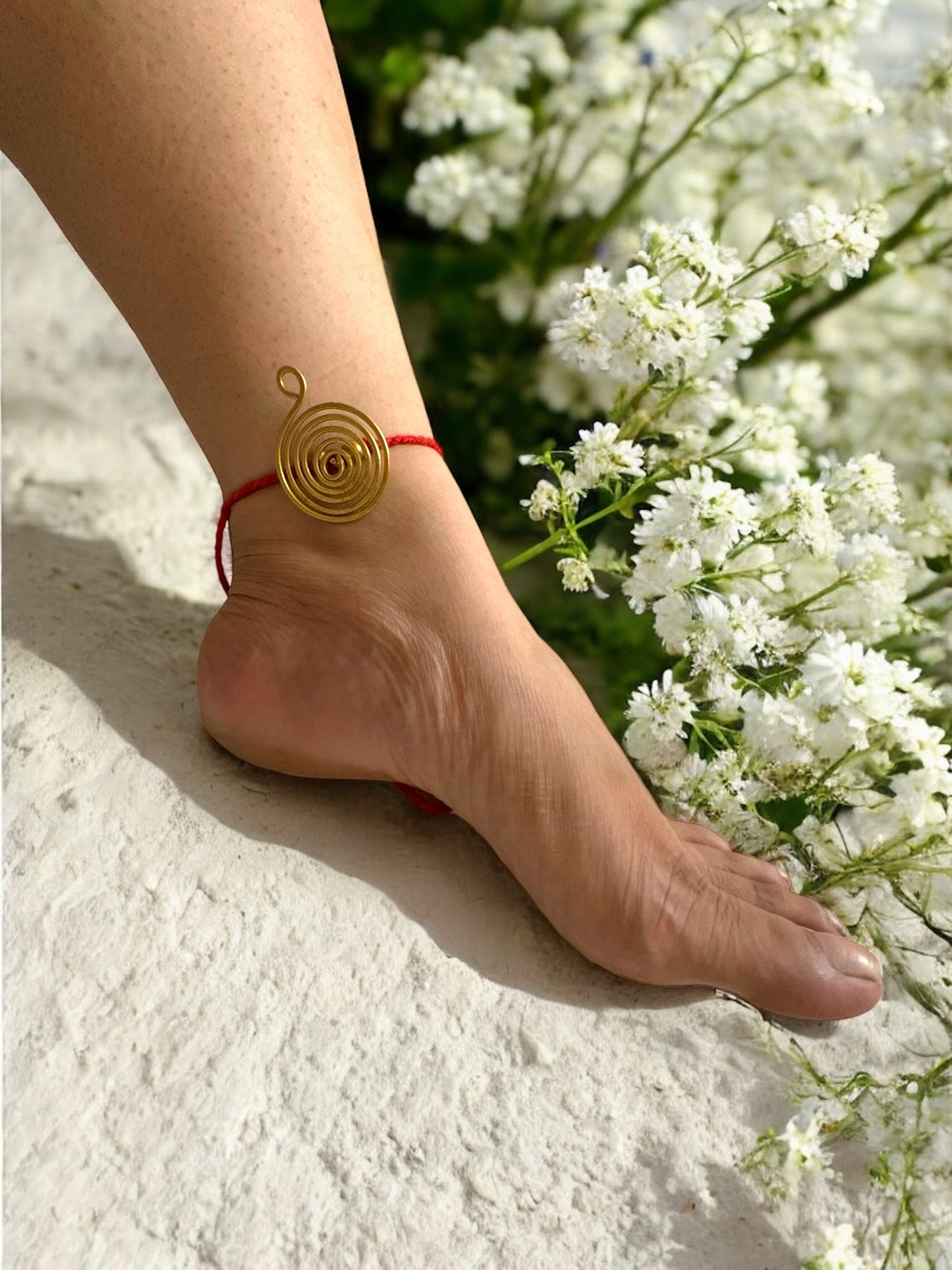 Round Spiral Brass Anklet - Red