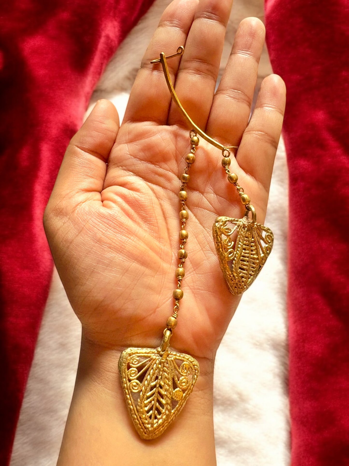 Chained Dokra Tridhara Brass Statement Earcuff Earrings